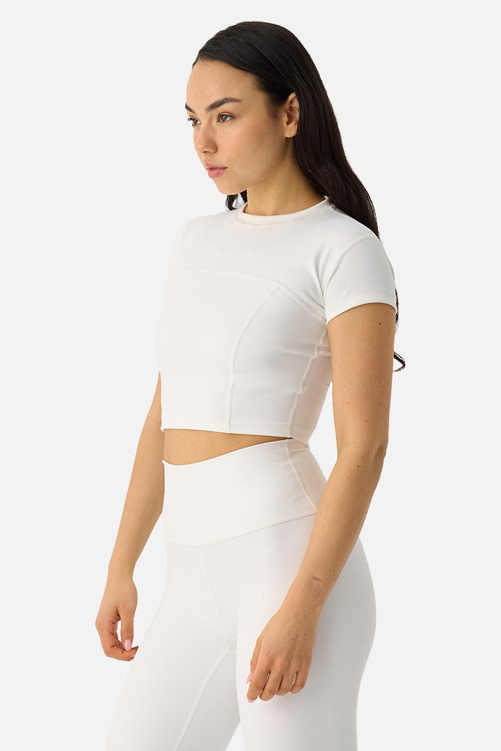 Liora Yumuşak Kumaş Ekru Crop Top - 4