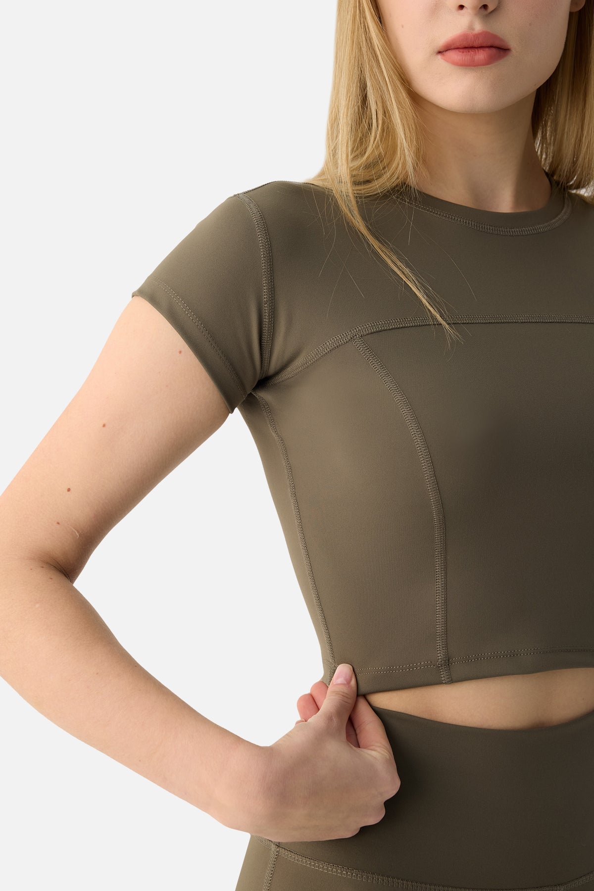 Liora Yumuşak Kumaş Haki Crop Top - 5