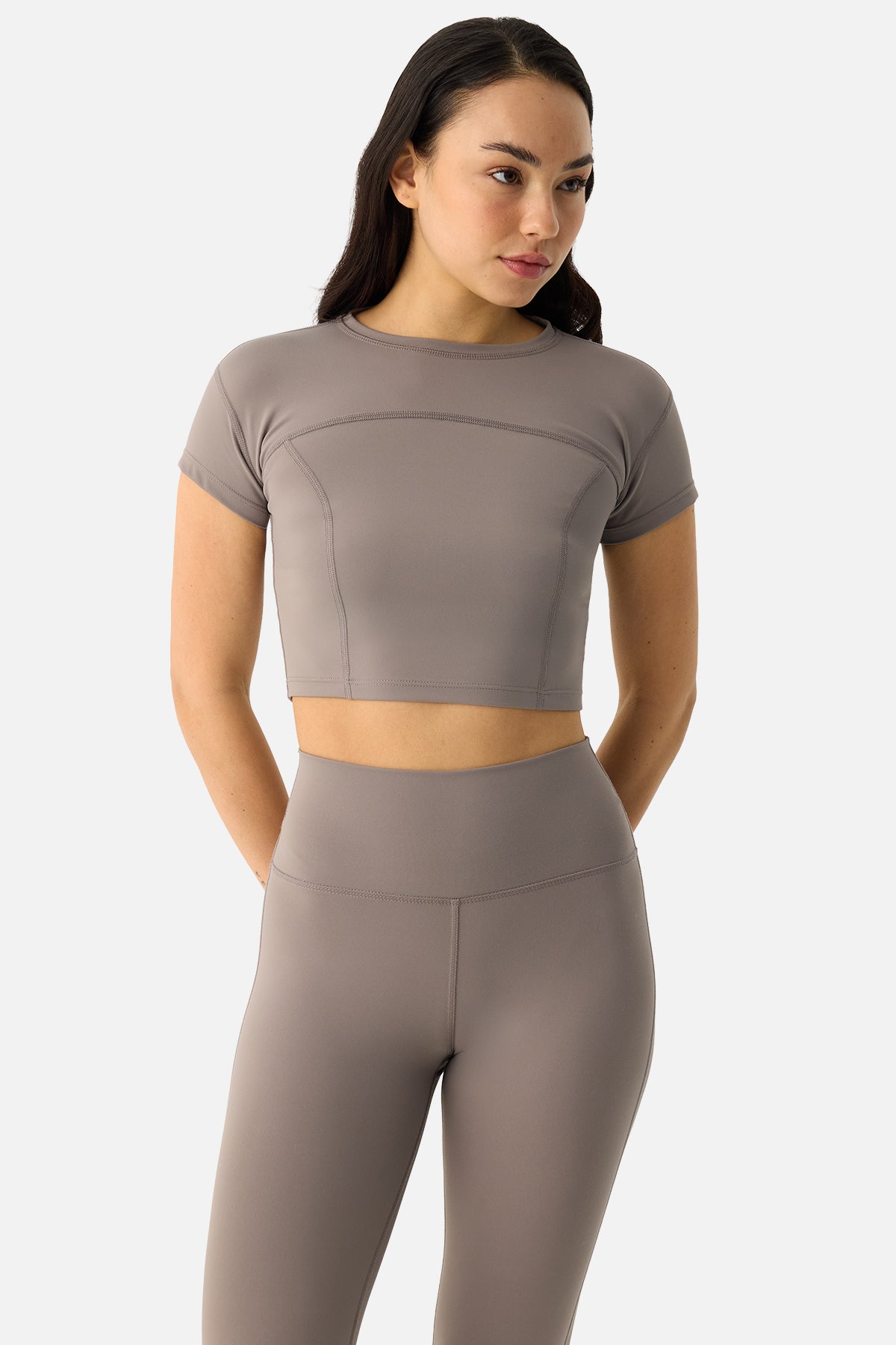 Liora Yumuşak Kumaş Taş Rengi Crop Top - 3