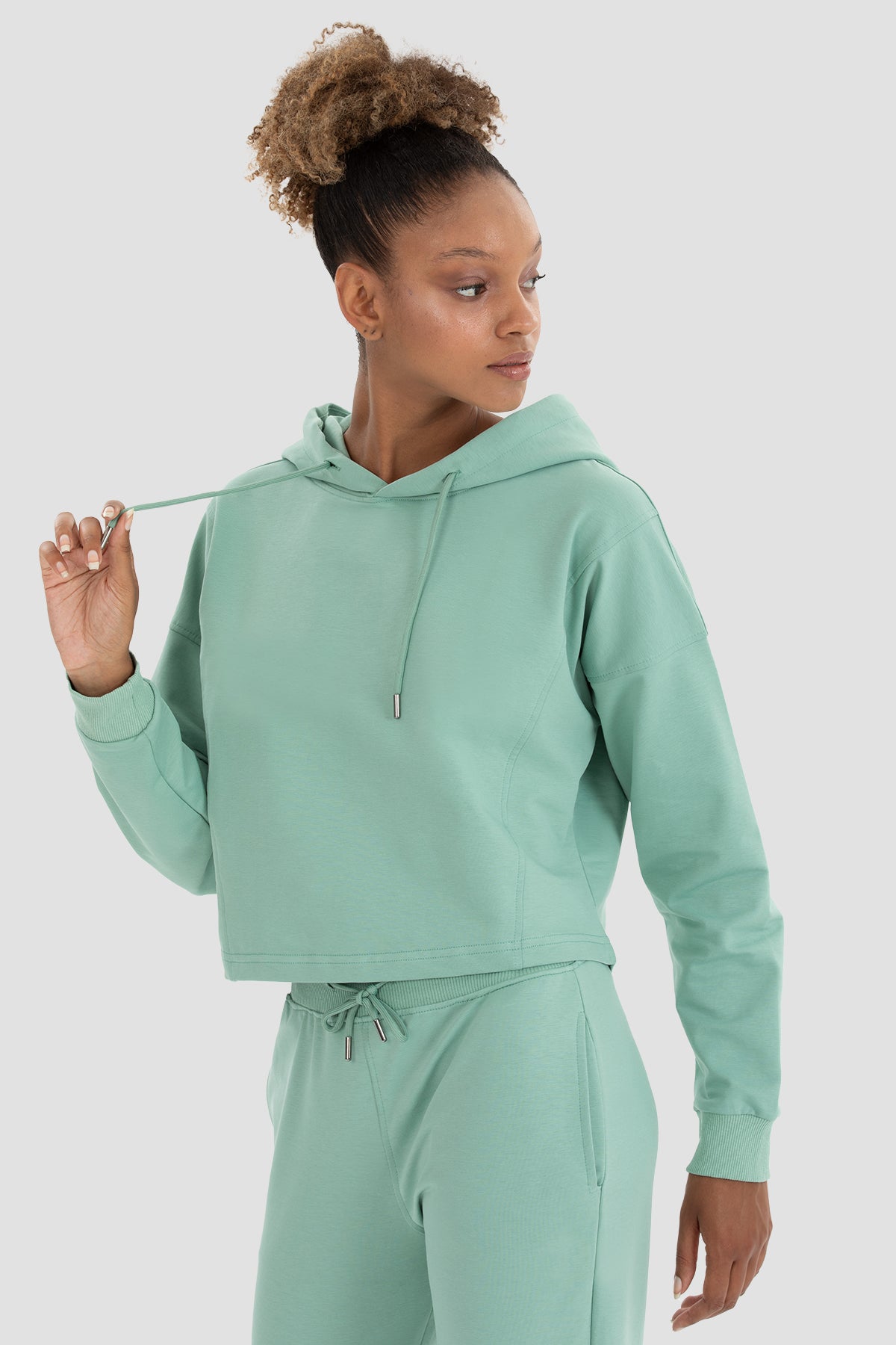 Lisa Oversize Açık Yeşil Crop Hoodie - 3