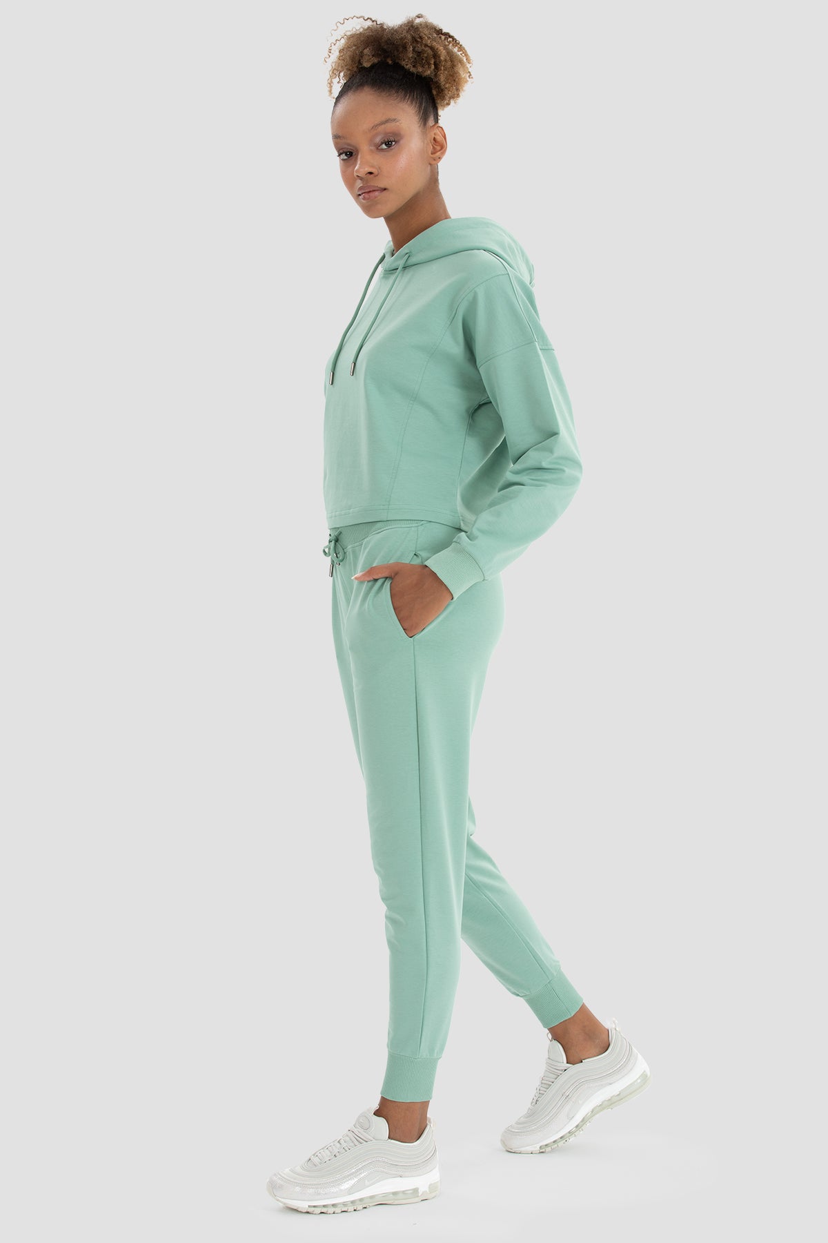 Lisa Oversize Açık Yeşil Crop Hoodie - 5
