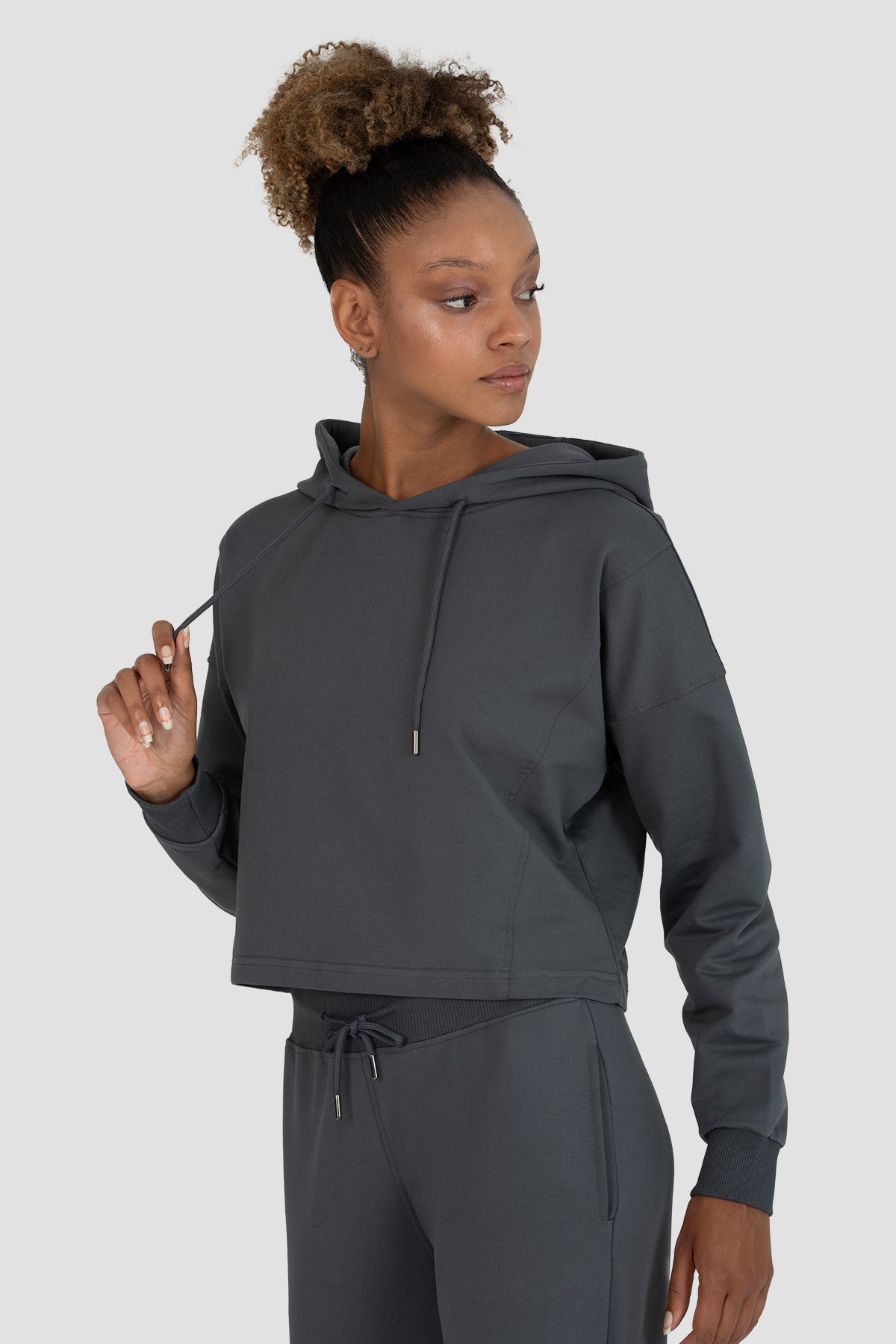 Lisa Oversize Füme Crop Hoodie - 3