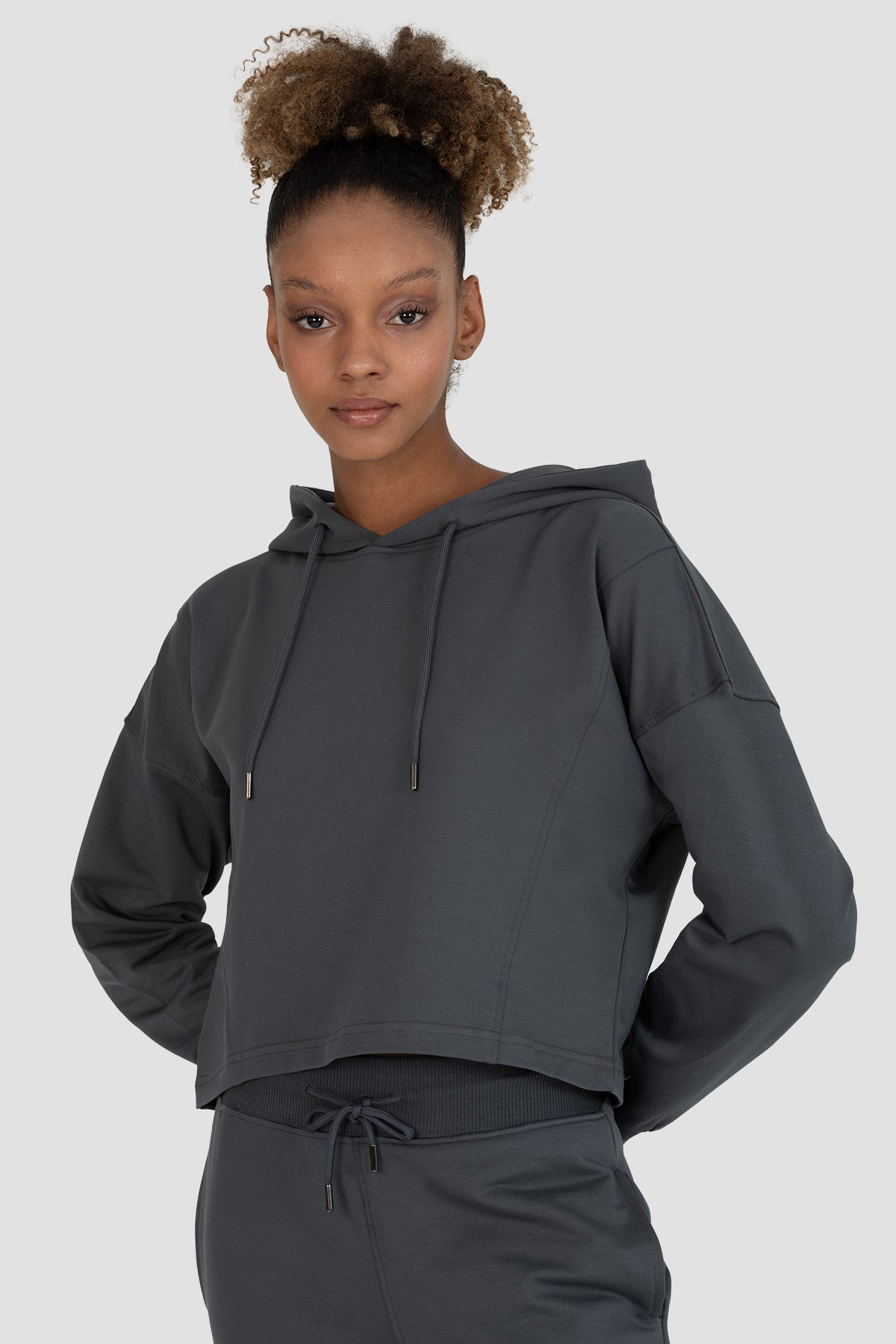 Lisa Oversize Füme Crop Hoodie - 4