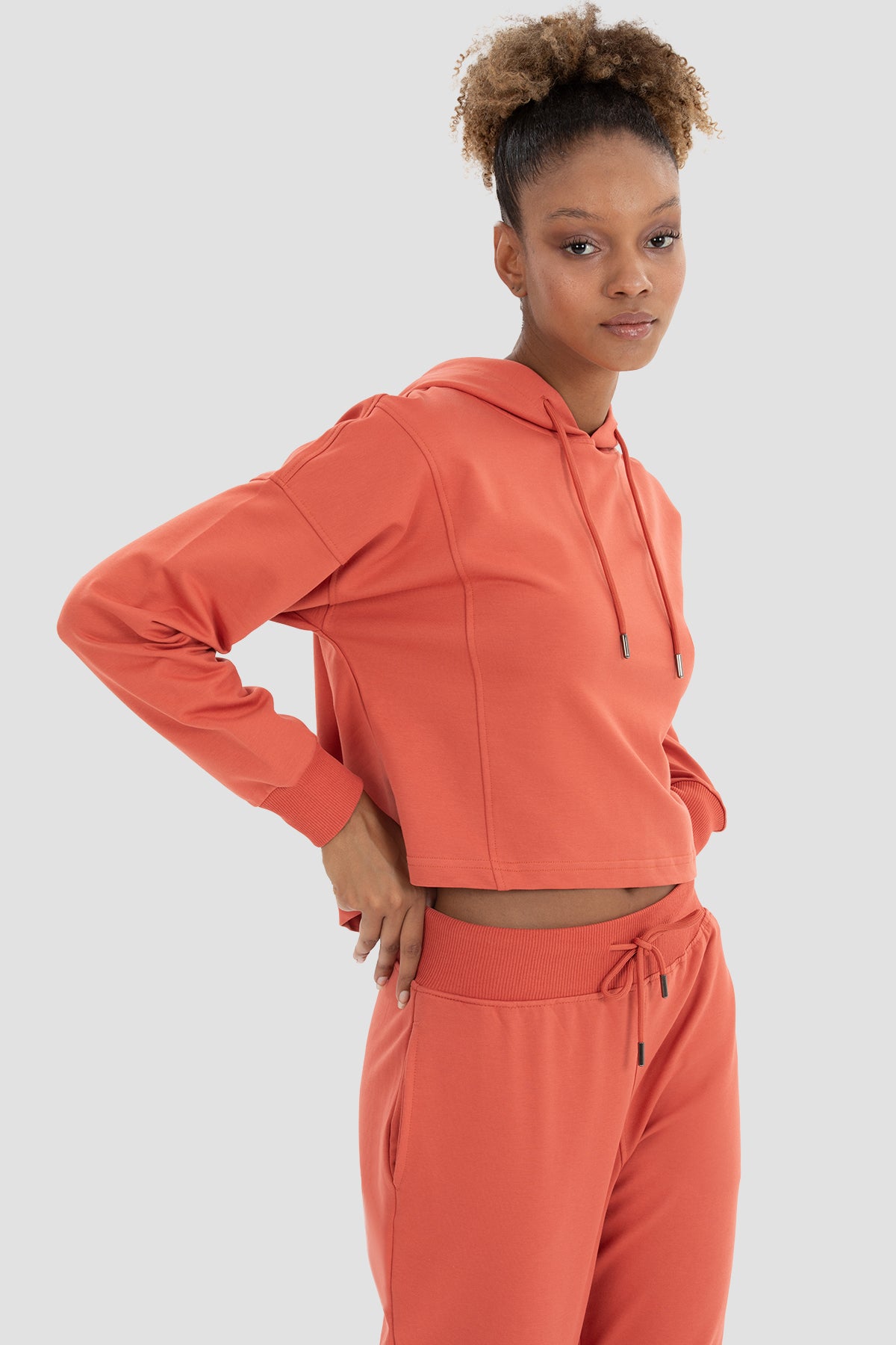 Lisa Oversize Kiremit Crop Hoodie - 3