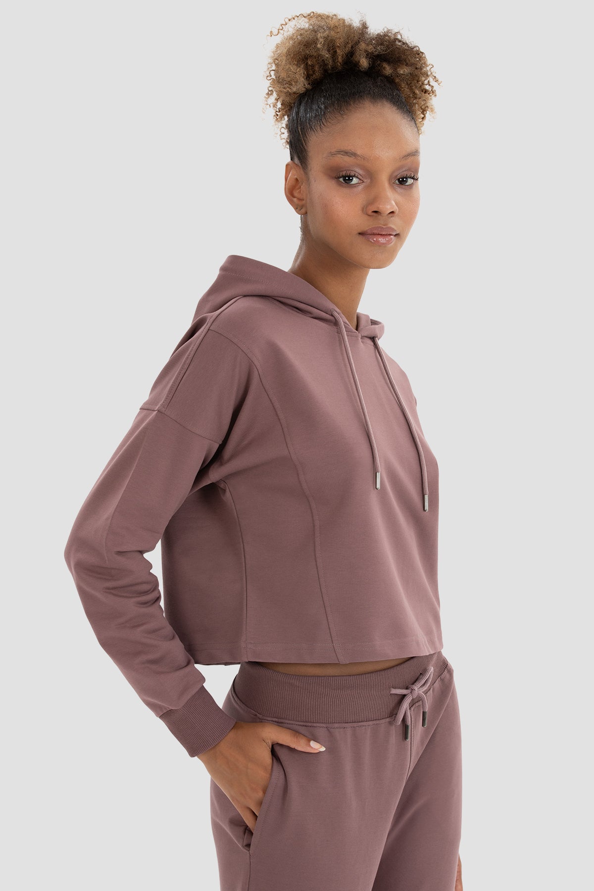 Lisa Oversize Koyu Gül Crop Hoodie - 3