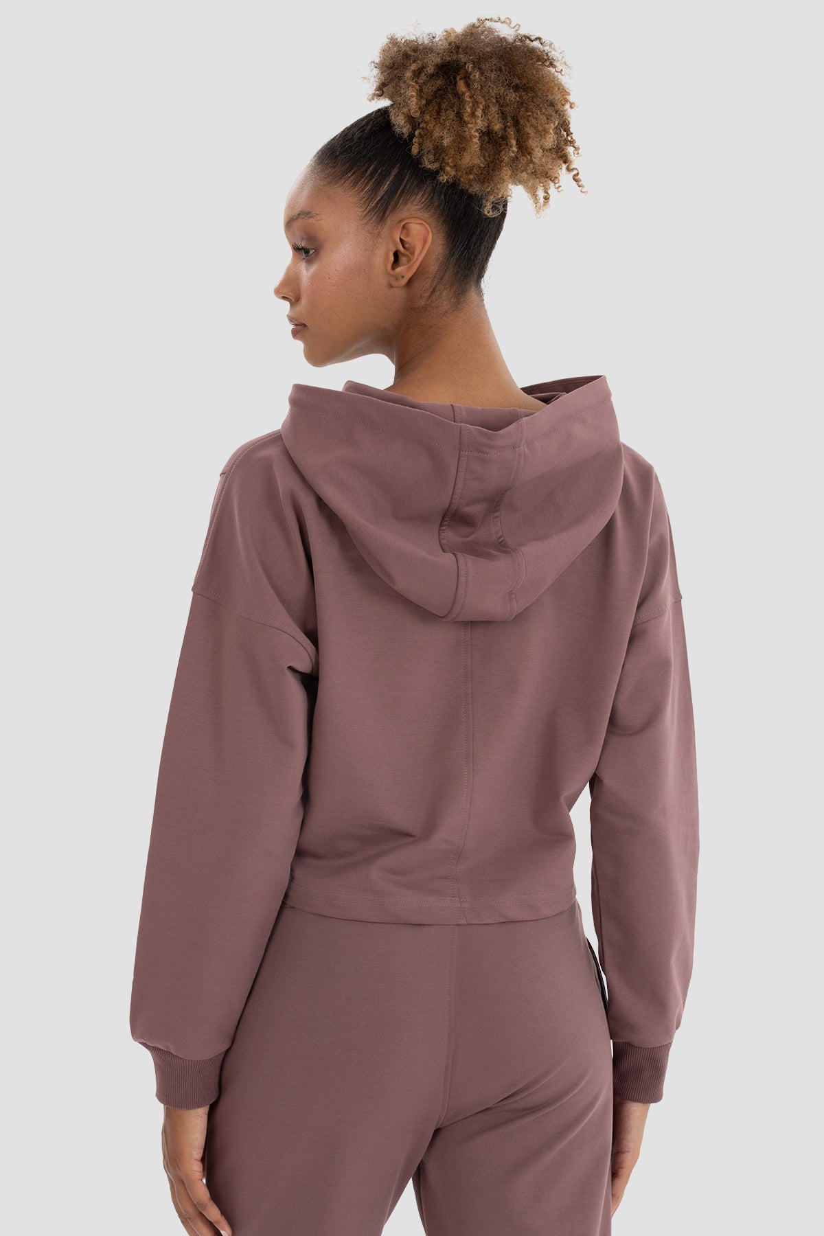 Lisa Oversize Koyu Gül Crop Hoodie - 4