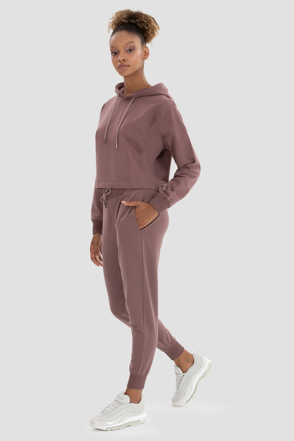 Lisa Oversize Koyu Gül Crop Hoodie - 5