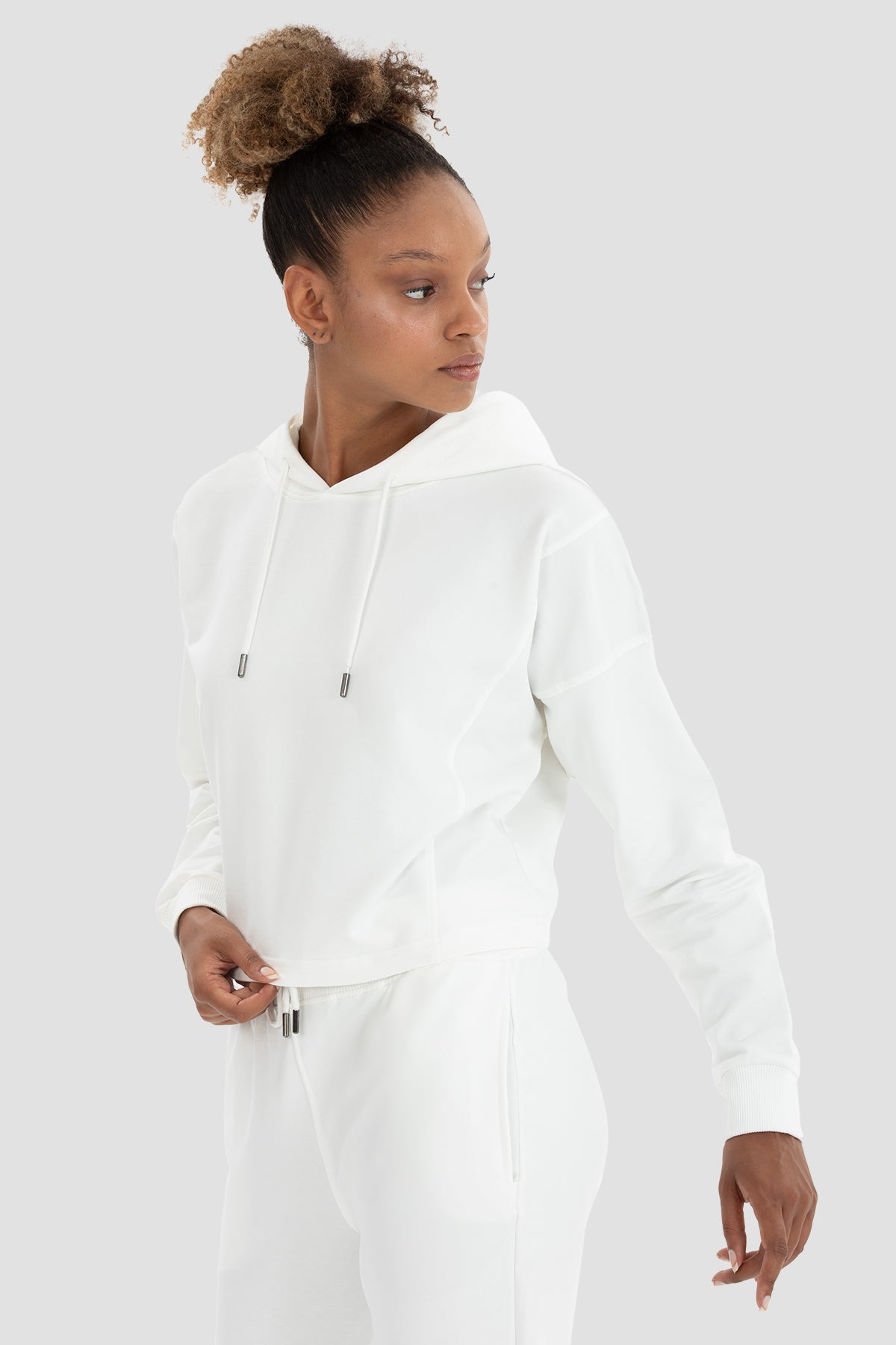 Lisa Oversize Krem Crop Hoodie - 4