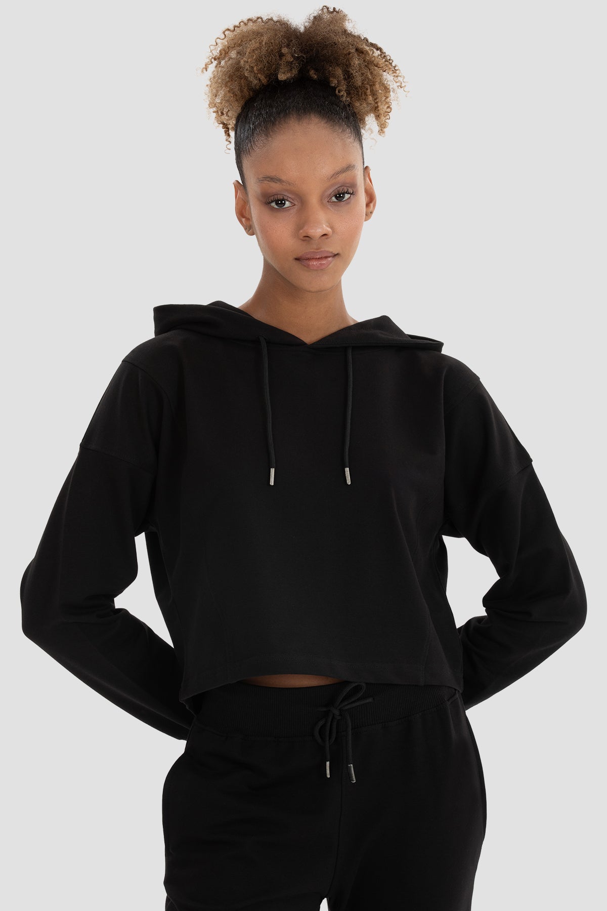 Lisa Oversize Siyah Crop Hoodie - 3
