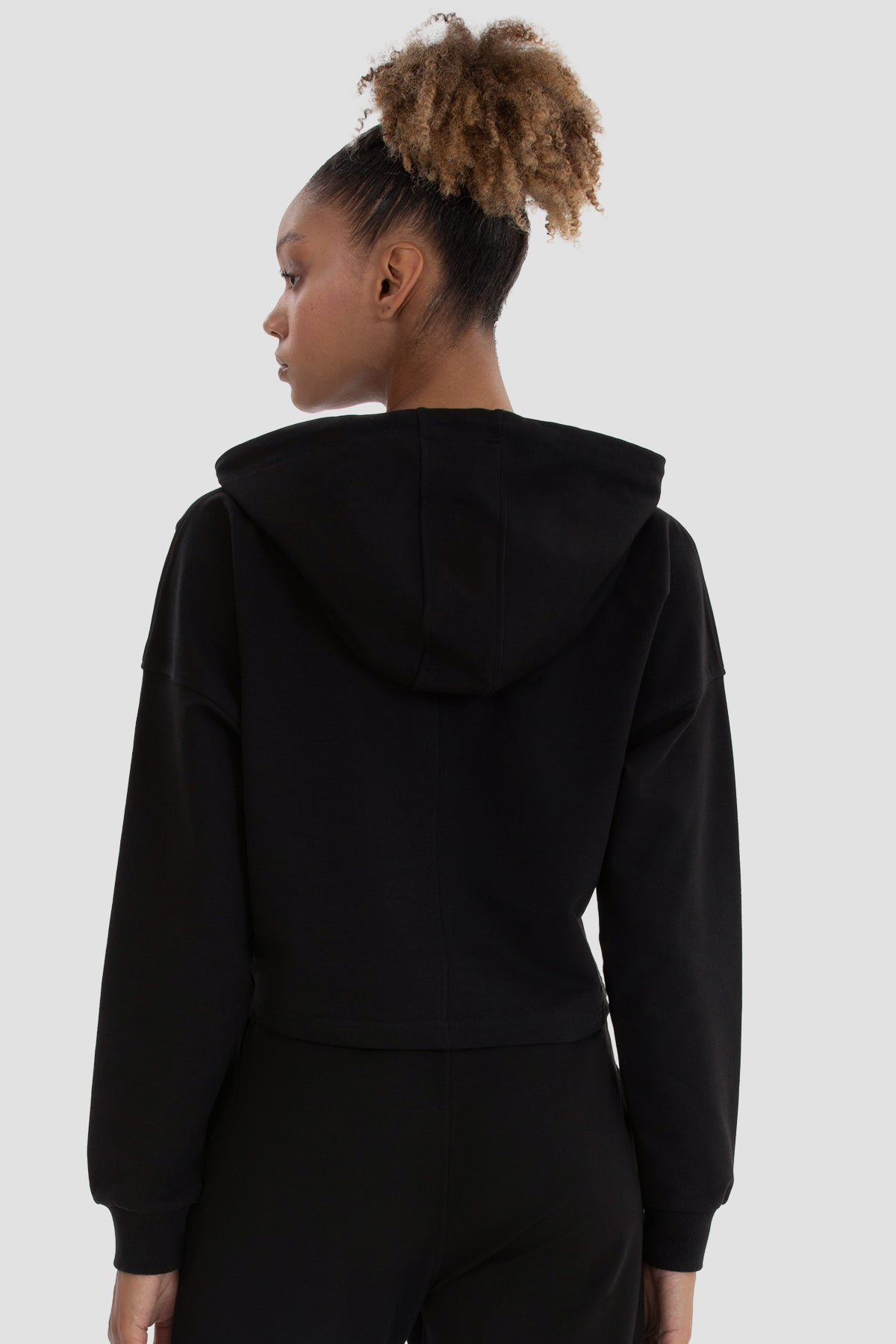 Lisa Oversize Siyah Crop Hoodie - 4