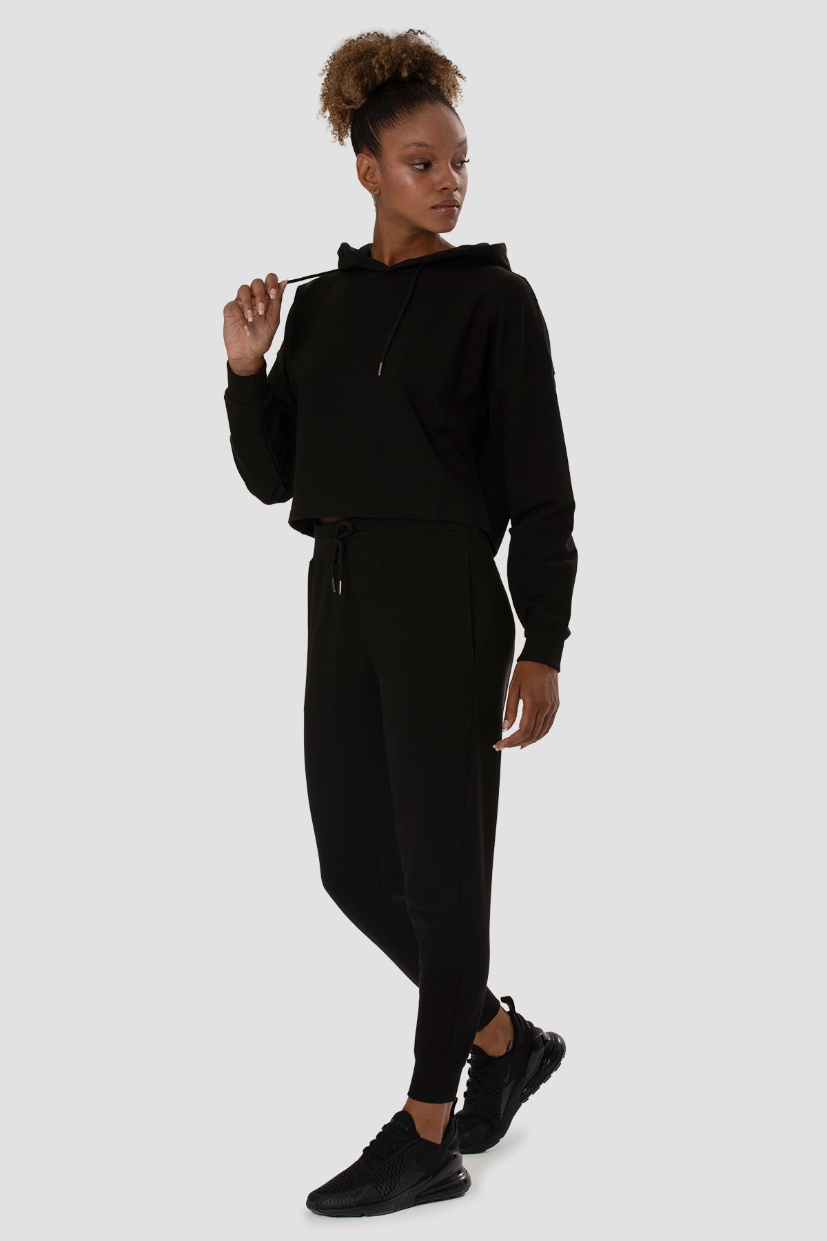 Lisa Oversize Siyah Crop Hoodie - 5