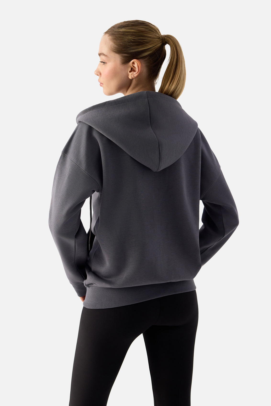 Luna Fermuarlı Kapüşonlu Füme Sweatshirt - 5
