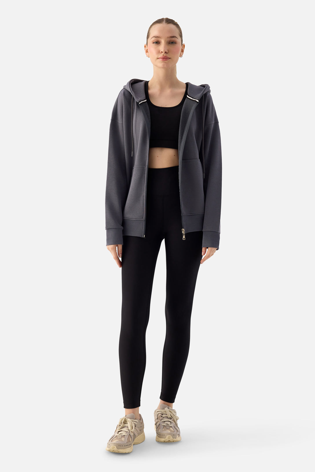 Luna Fermuarlı Kapüşonlu Füme Sweatshirt - 6