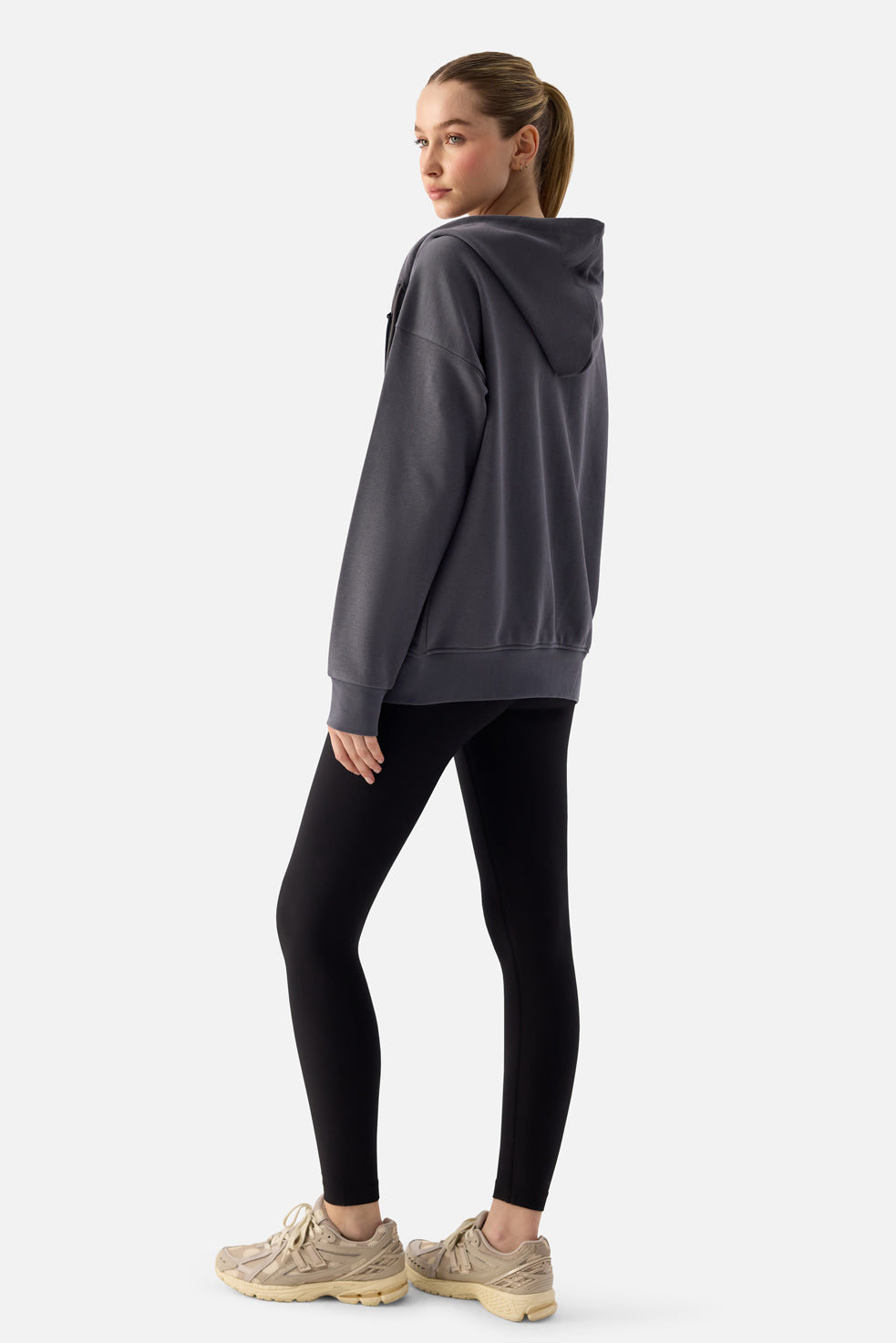 Luna Fermuarlı Kapüşonlu Füme Sweatshirt - 8