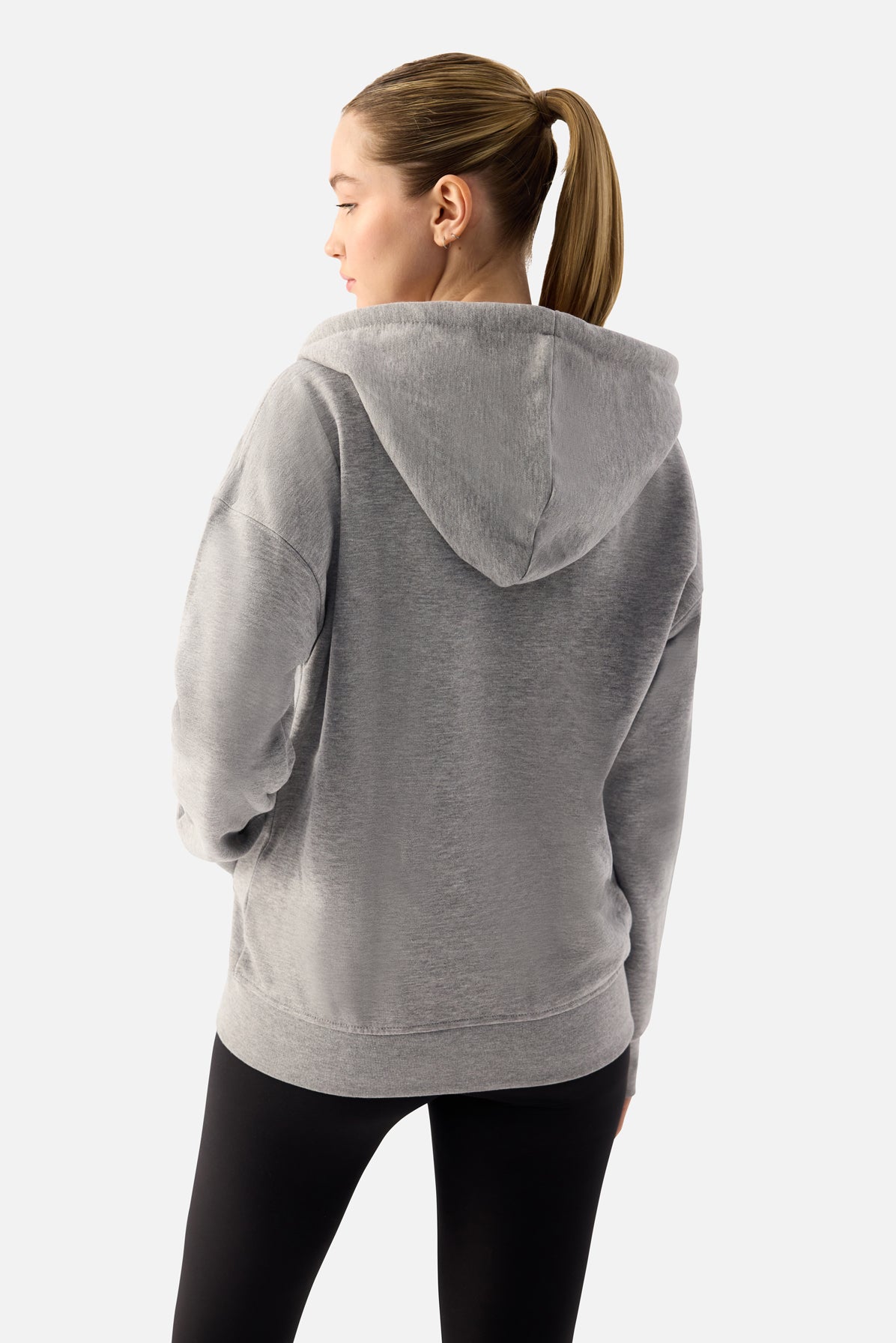 Luna Fermuarlı Kapüşonlu Gri Melanj Sweatshirt - 5