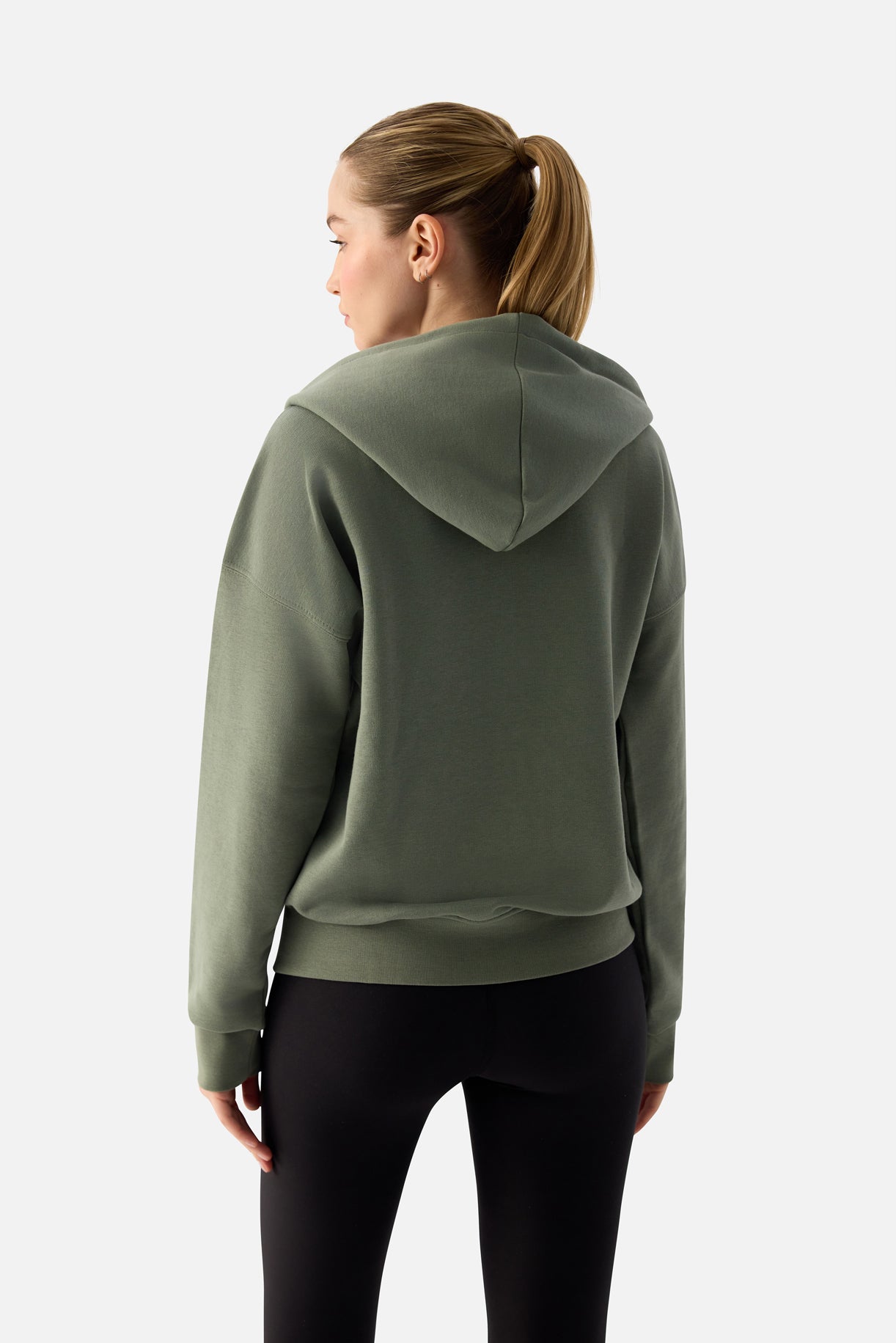Luna Fermuarlı Kapüşonlu Haki Sweatshirt - 5