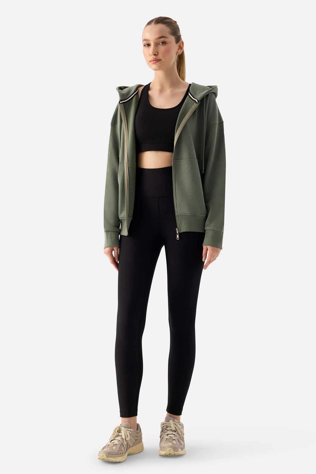 Luna Fermuarlı Kapüşonlu Haki Sweatshirt - 6