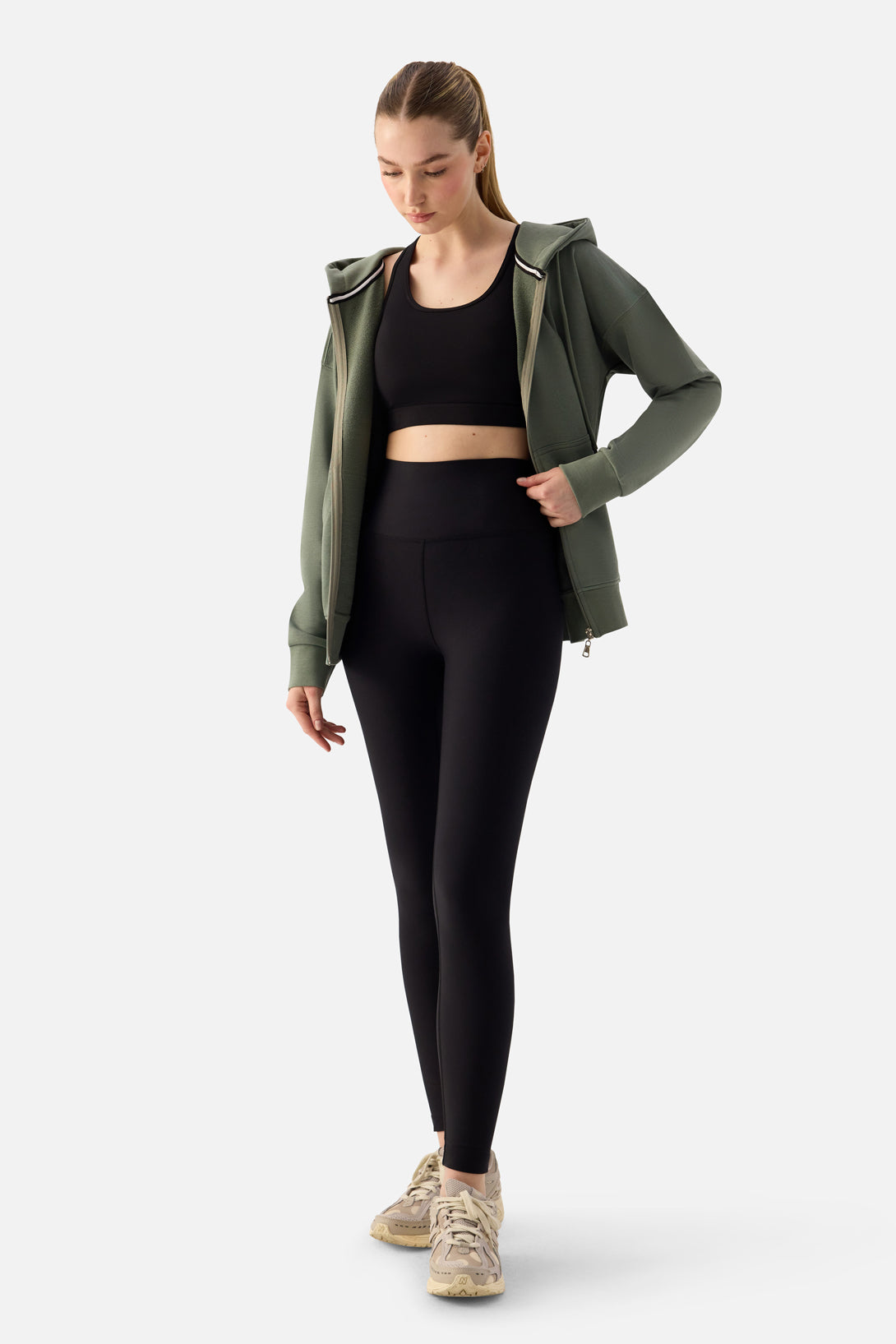 Luna Fermuarlı Kapüşonlu Haki Sweatshirt - 7