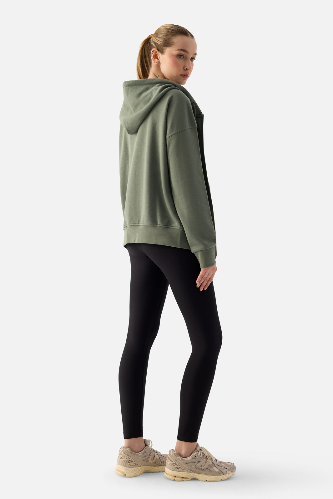 Luna Fermuarlı Kapüşonlu Haki Sweatshirt - 9
