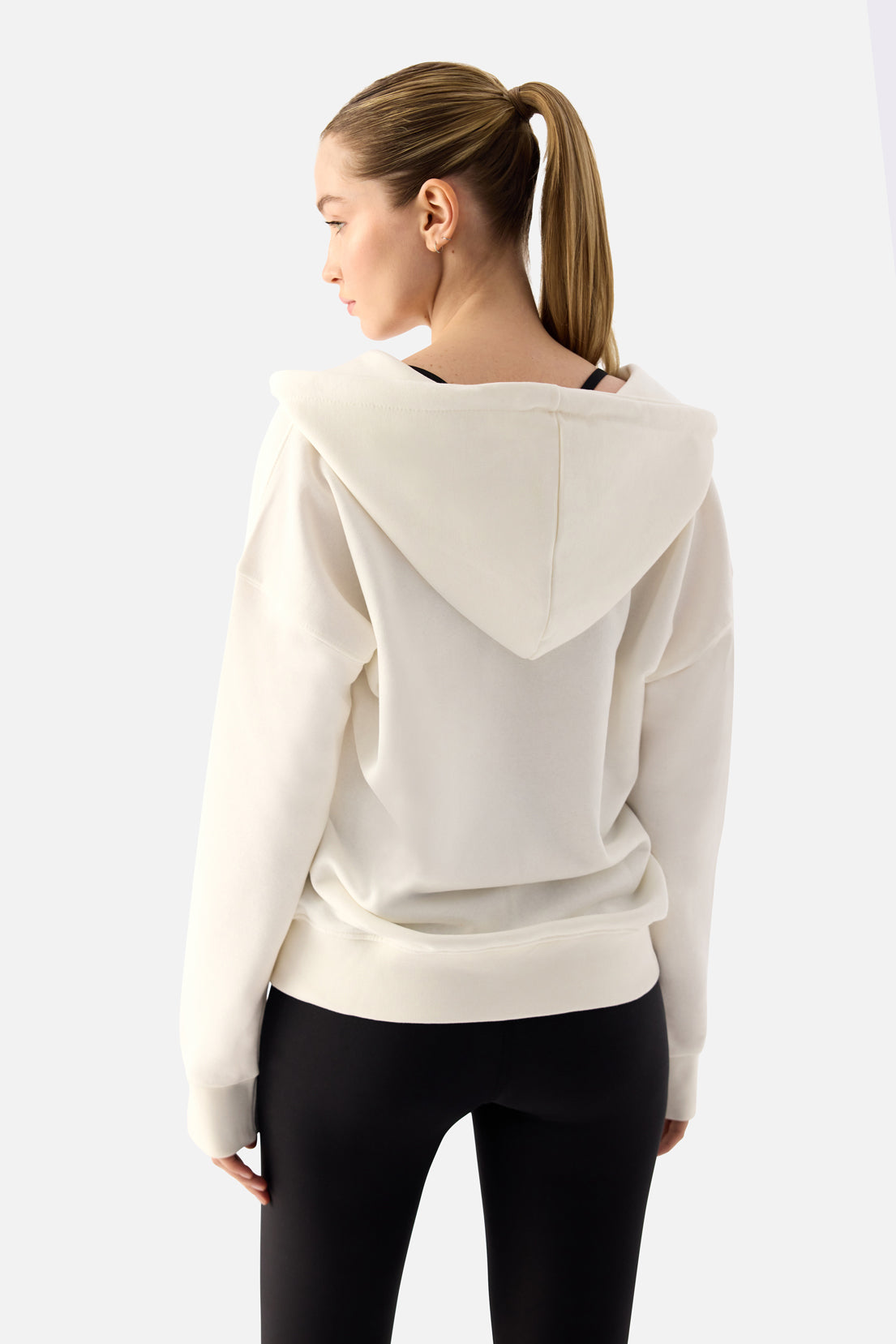 Luna Fermuarlı Kapüşonlu Krem Sweatshirt - 4