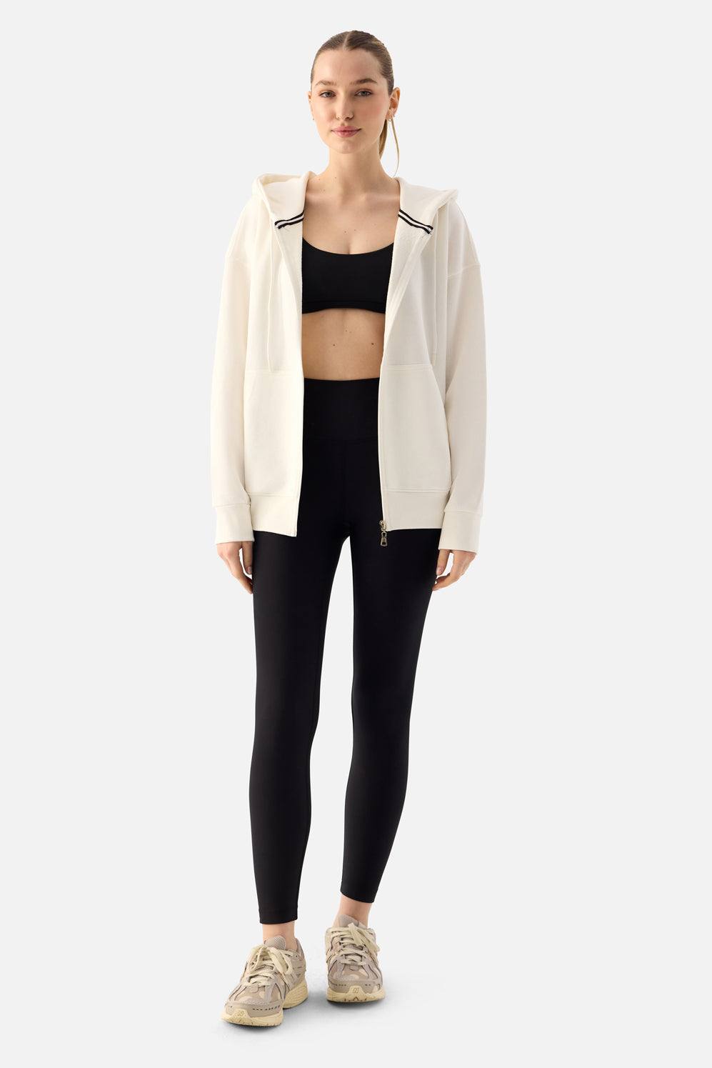 Luna Fermuarlı Kapüşonlu Krem Sweatshirt - 6