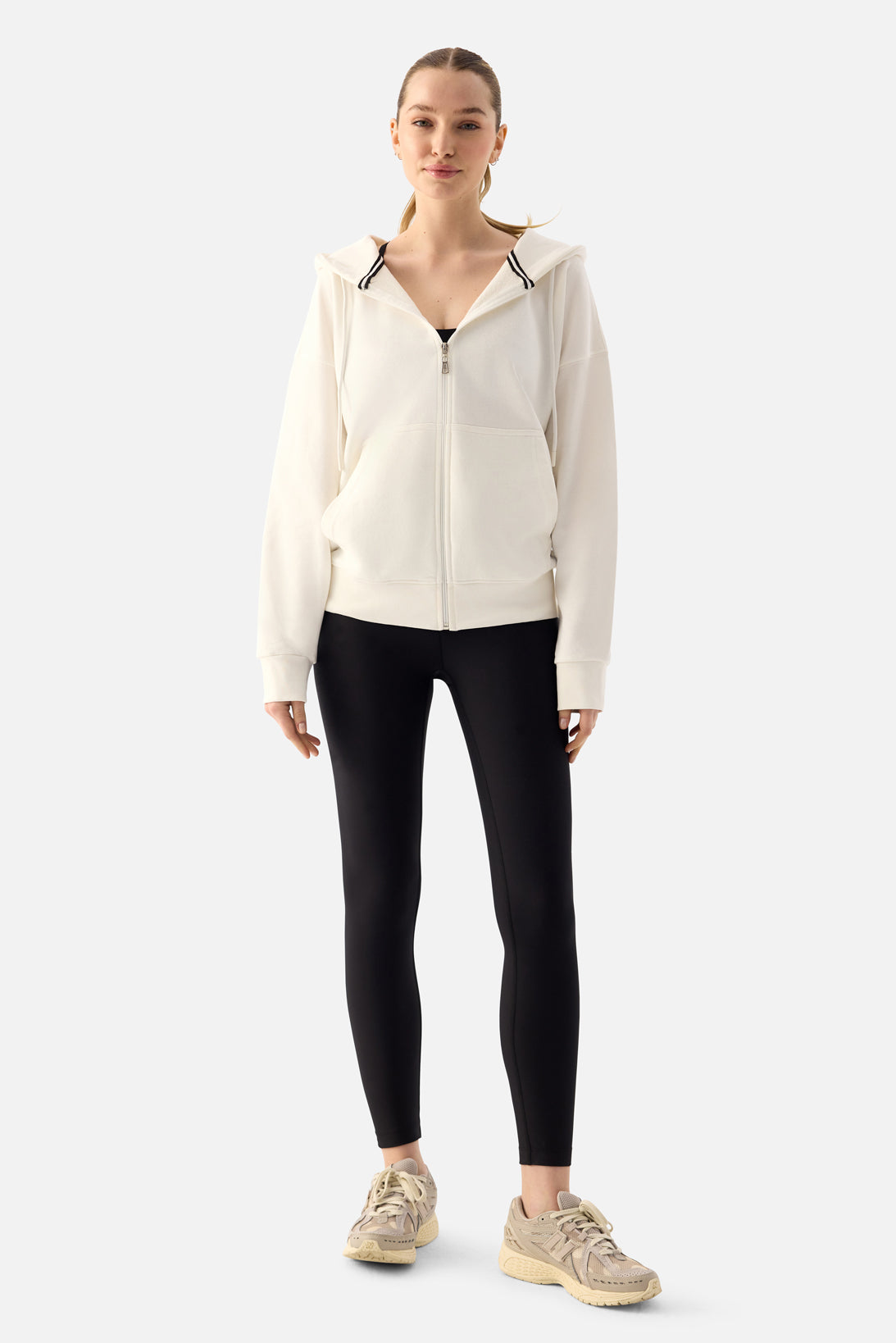 Luna Fermuarlı Kapüşonlu Krem Sweatshirt - 8