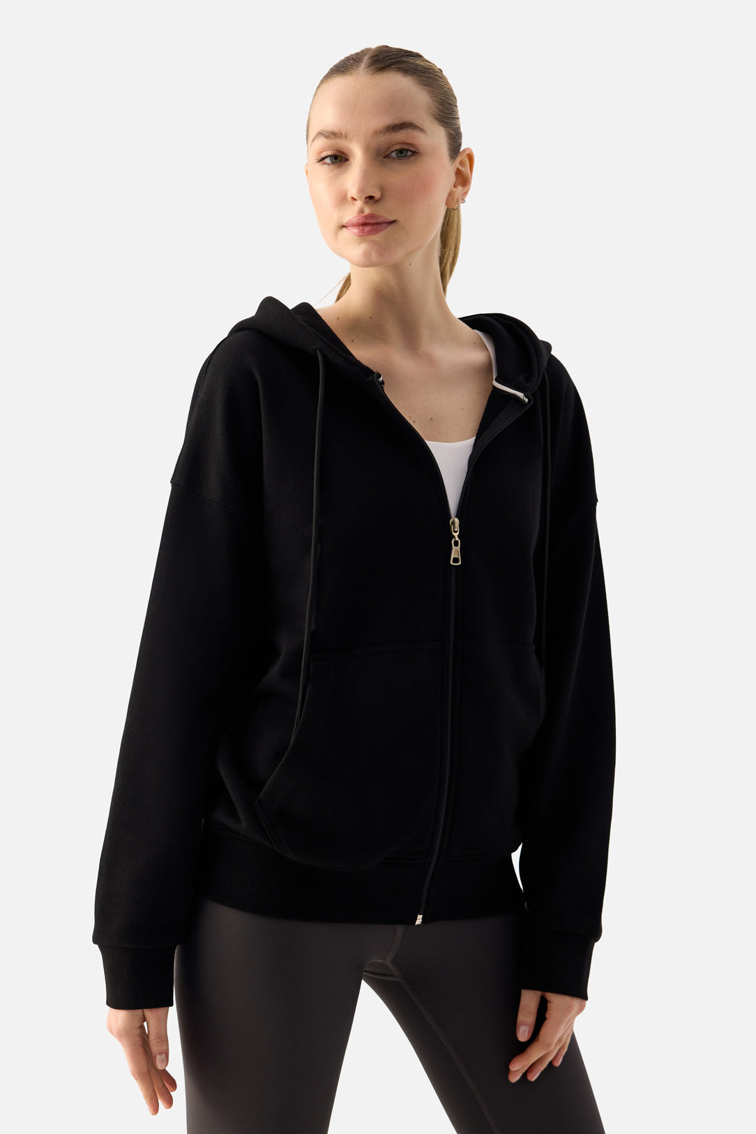Luna Fermuarlı Kapüşonlu Siyah Sweatshirt - 4