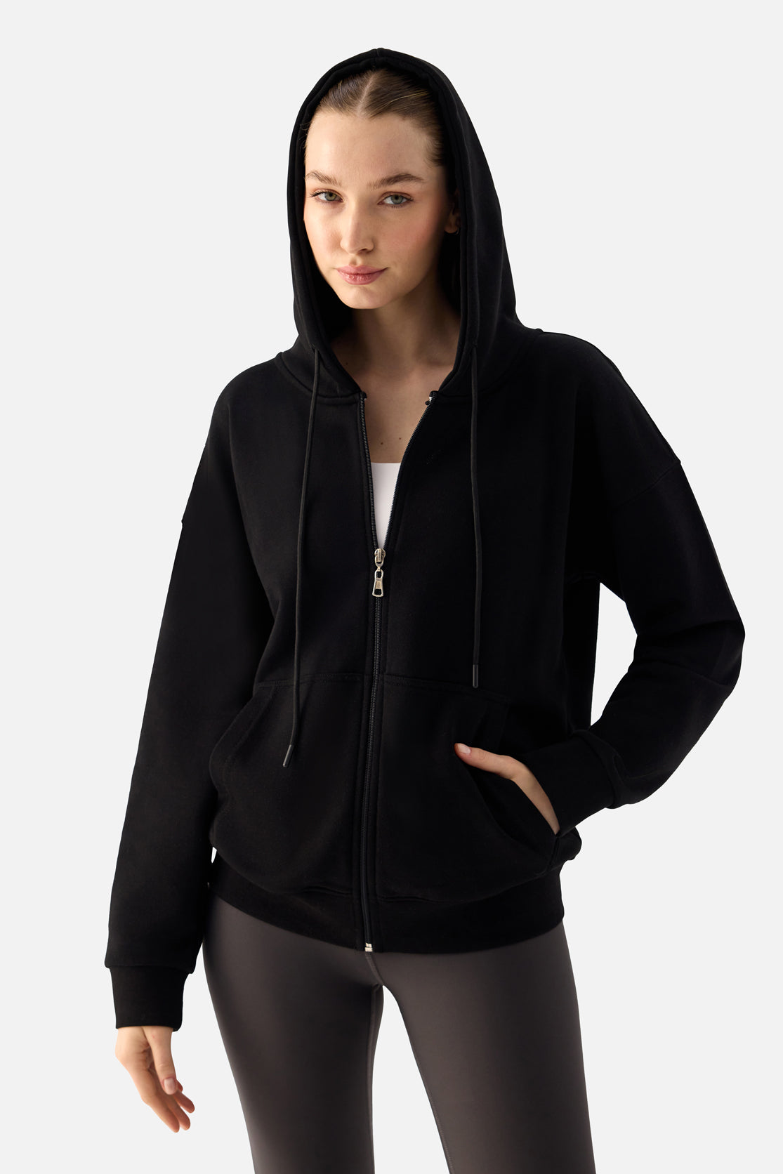 Luna Fermuarlı Kapüşonlu Siyah Sweatshirt - 5