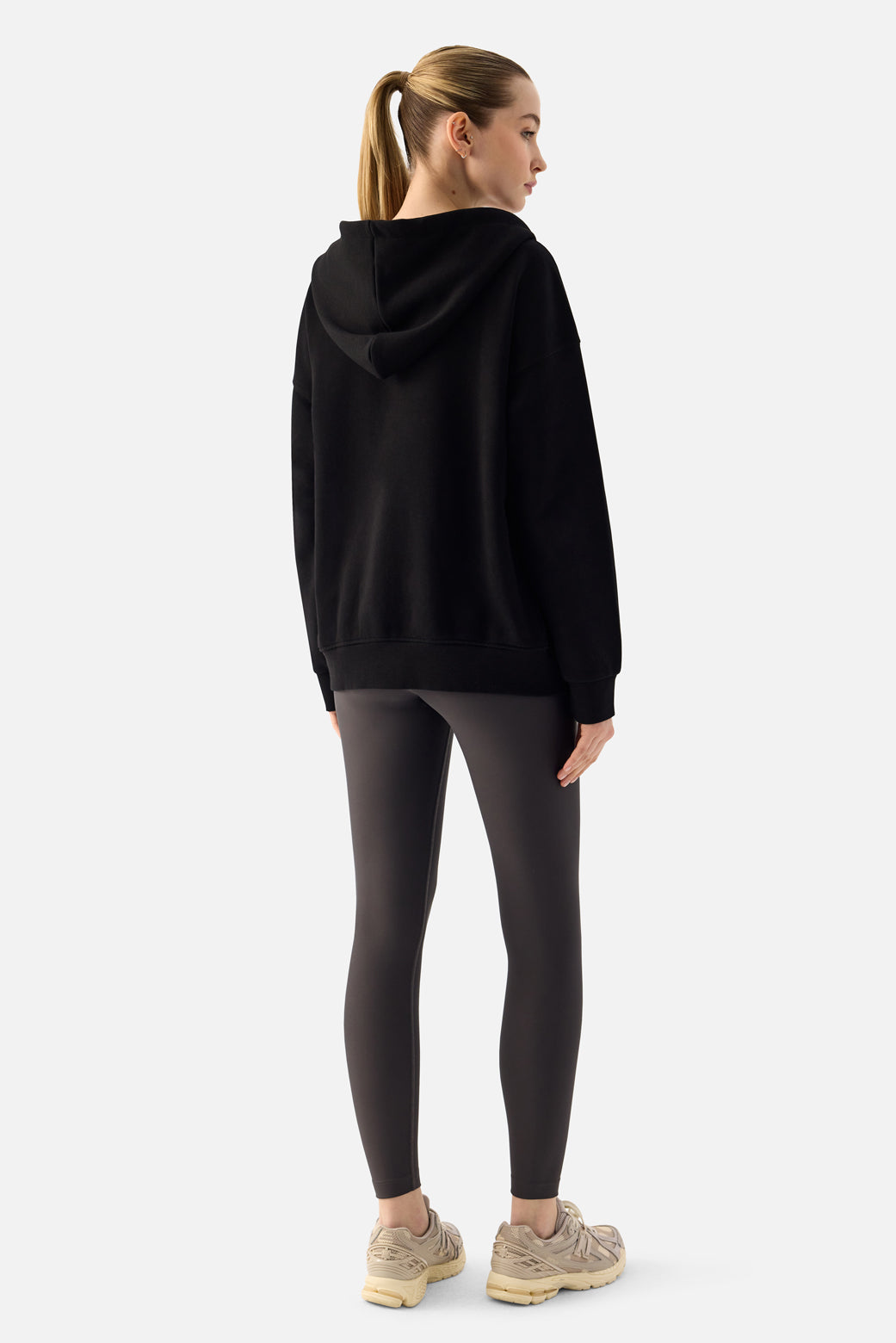 Luna Fermuarlı Kapüşonlu Siyah Sweatshirt - 8
