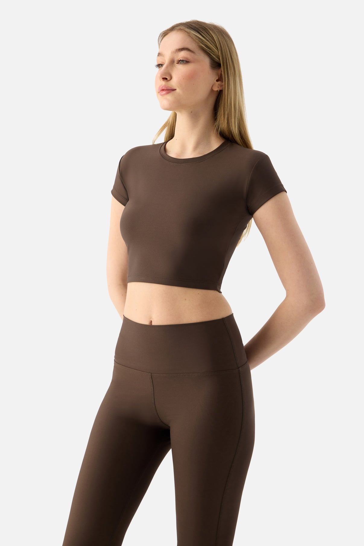 Melina Kısa Kol Acı Kahve Crop Top - 3