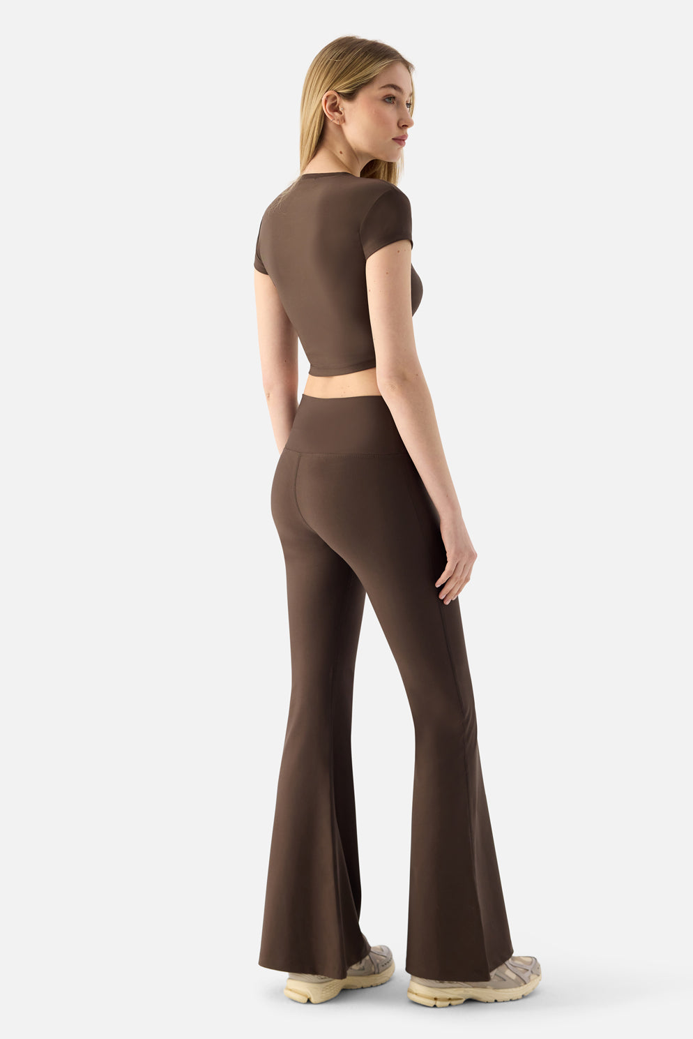 Melina Kısa Kol Acı Kahve Crop Top - 5