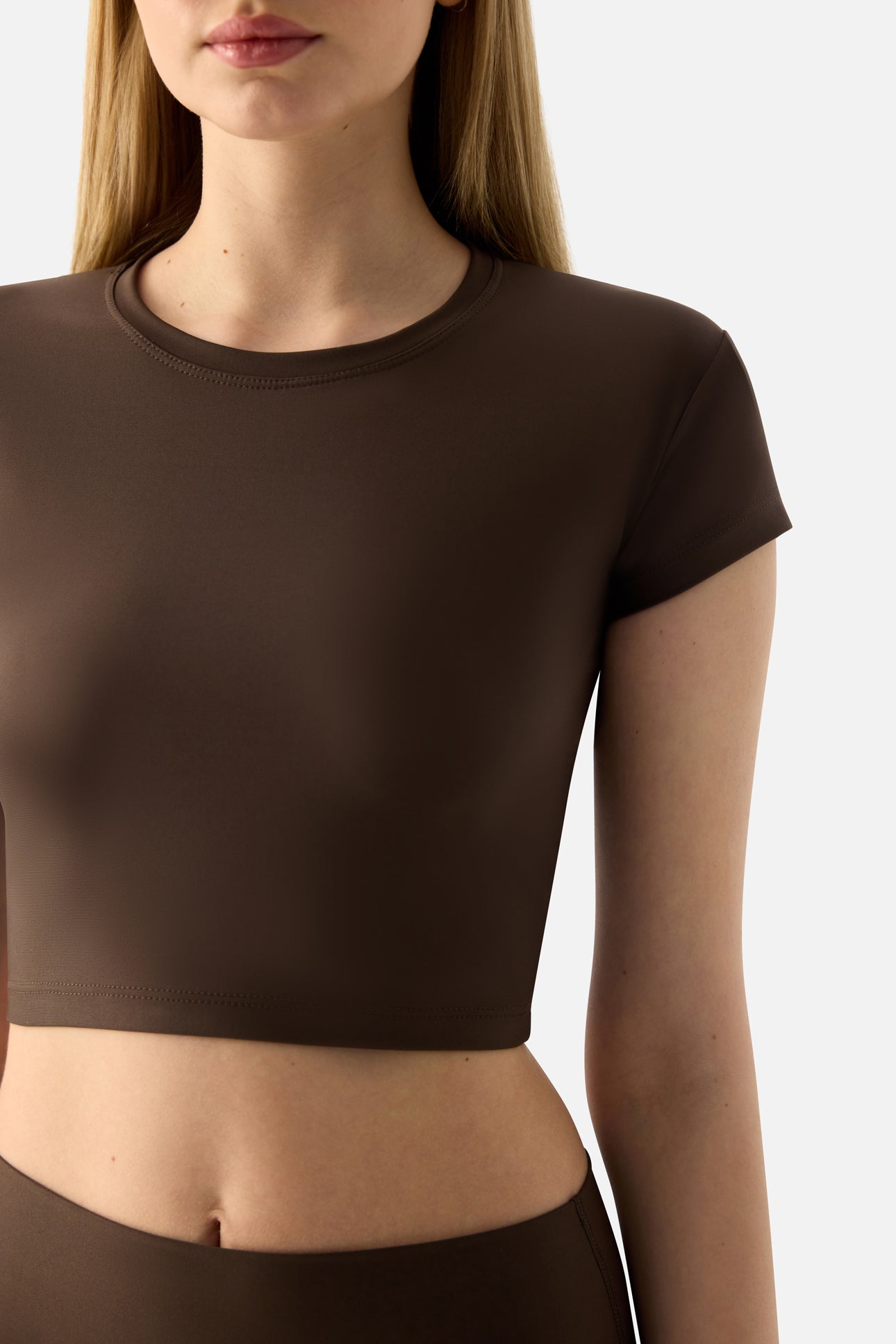 Melina Kısa Kol Acı Kahve Crop Top - 6