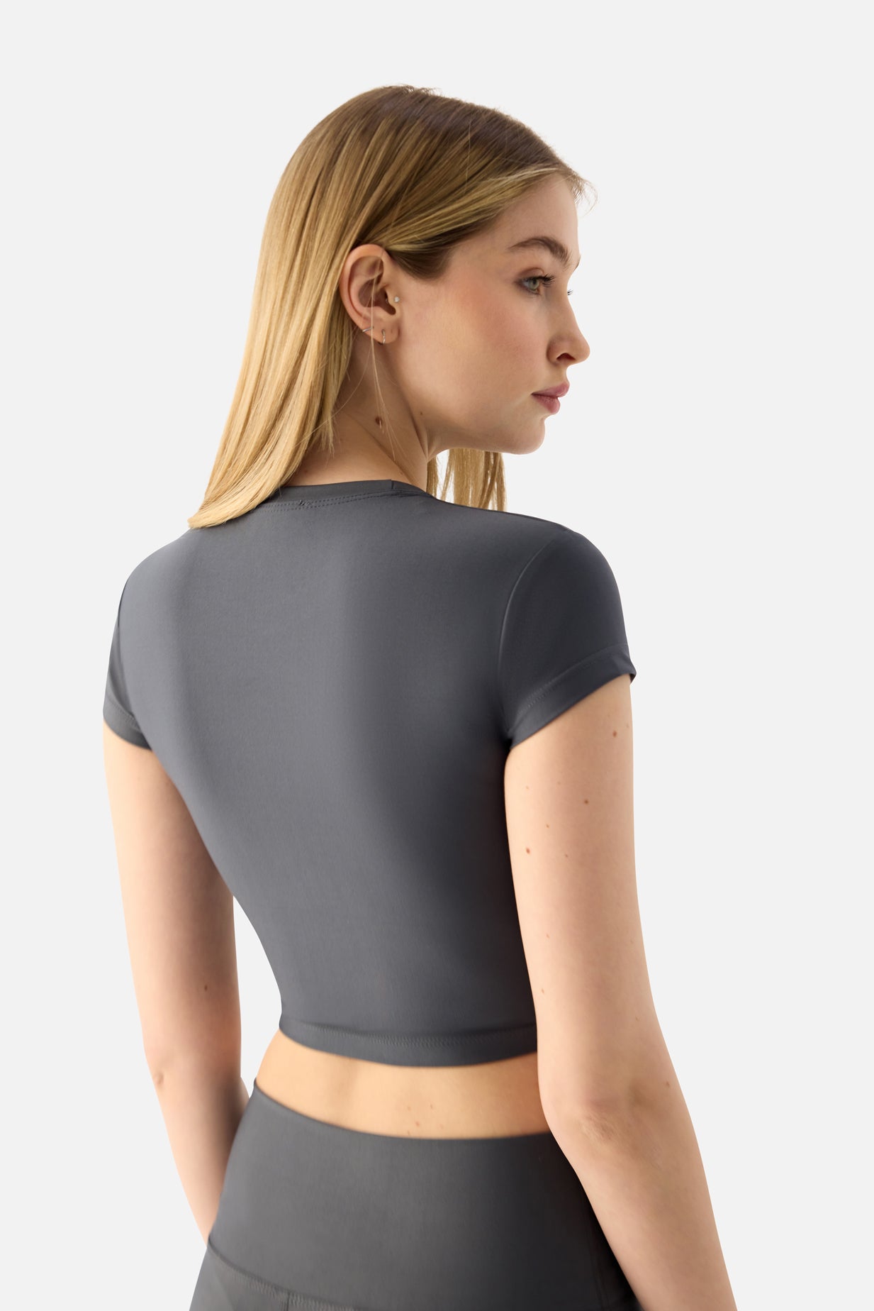 Melina Kısa Kol Füme Crop Top - 4