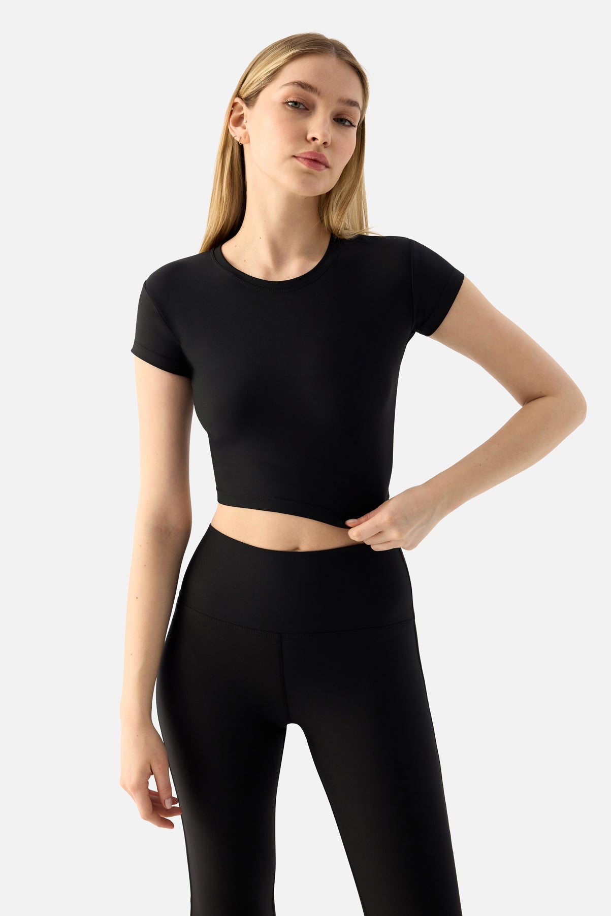 Melina Kısa Kol Siyah Crop Top - 3