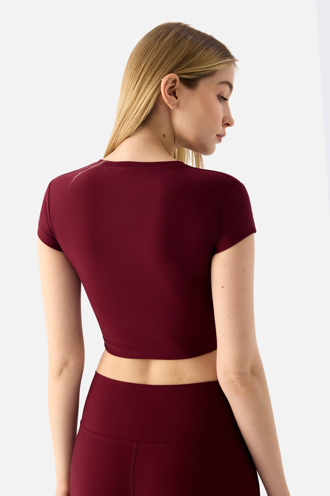 Melina Kısa Kol Vişne Crop Top - 4