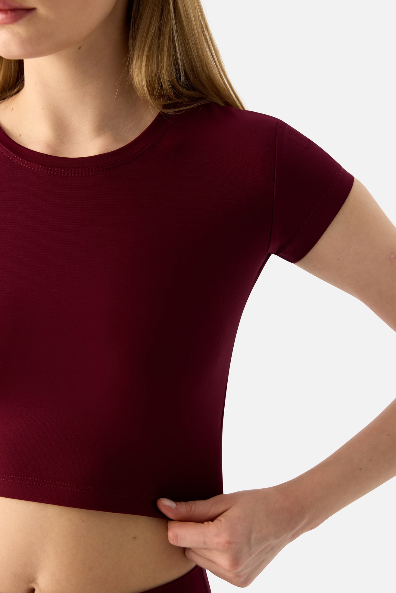 Melina Kısa Kol Vişne Crop Top - 5
