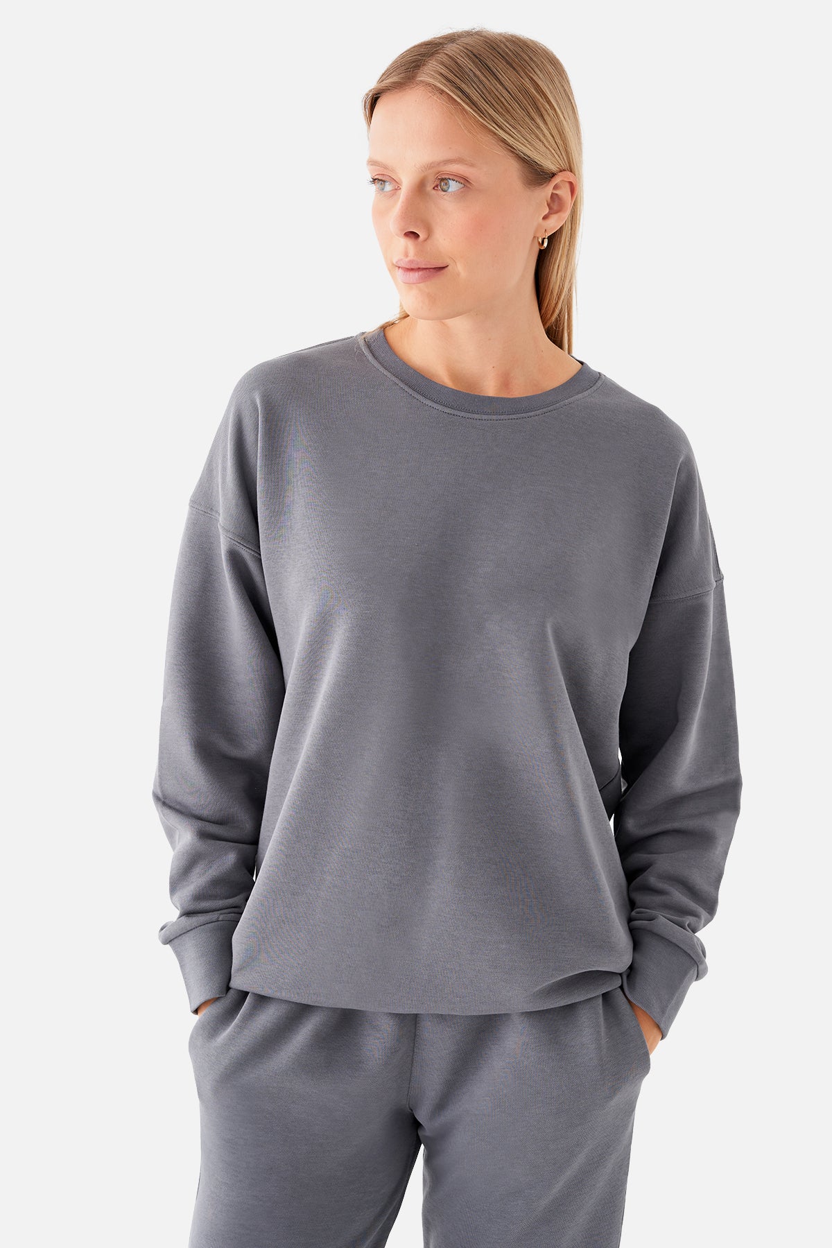 Nina Pamuklu Basic Füme Sweatshirt - 3