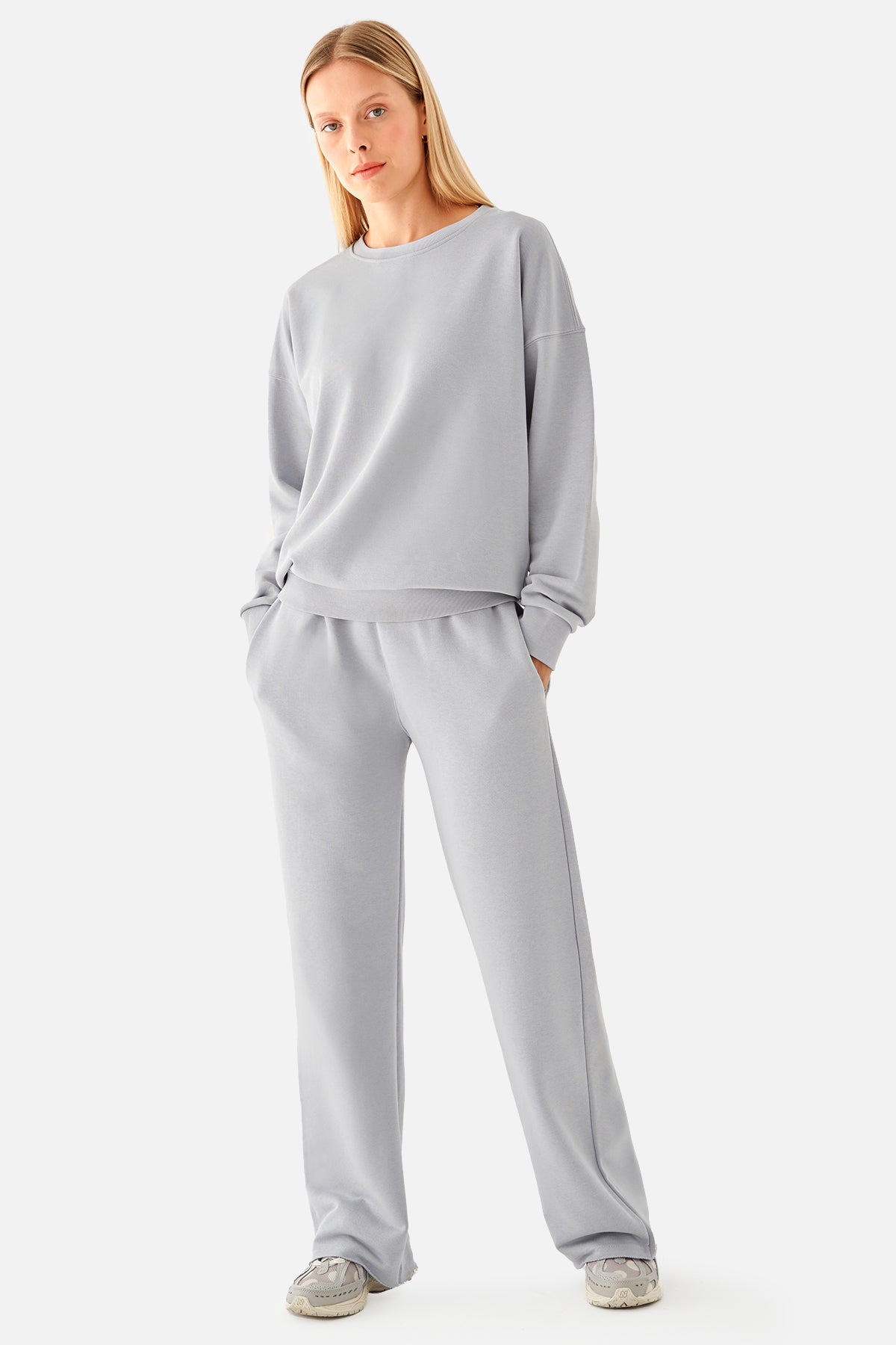 Nina Pamuklu Basic Gri Sweatshirt - 5