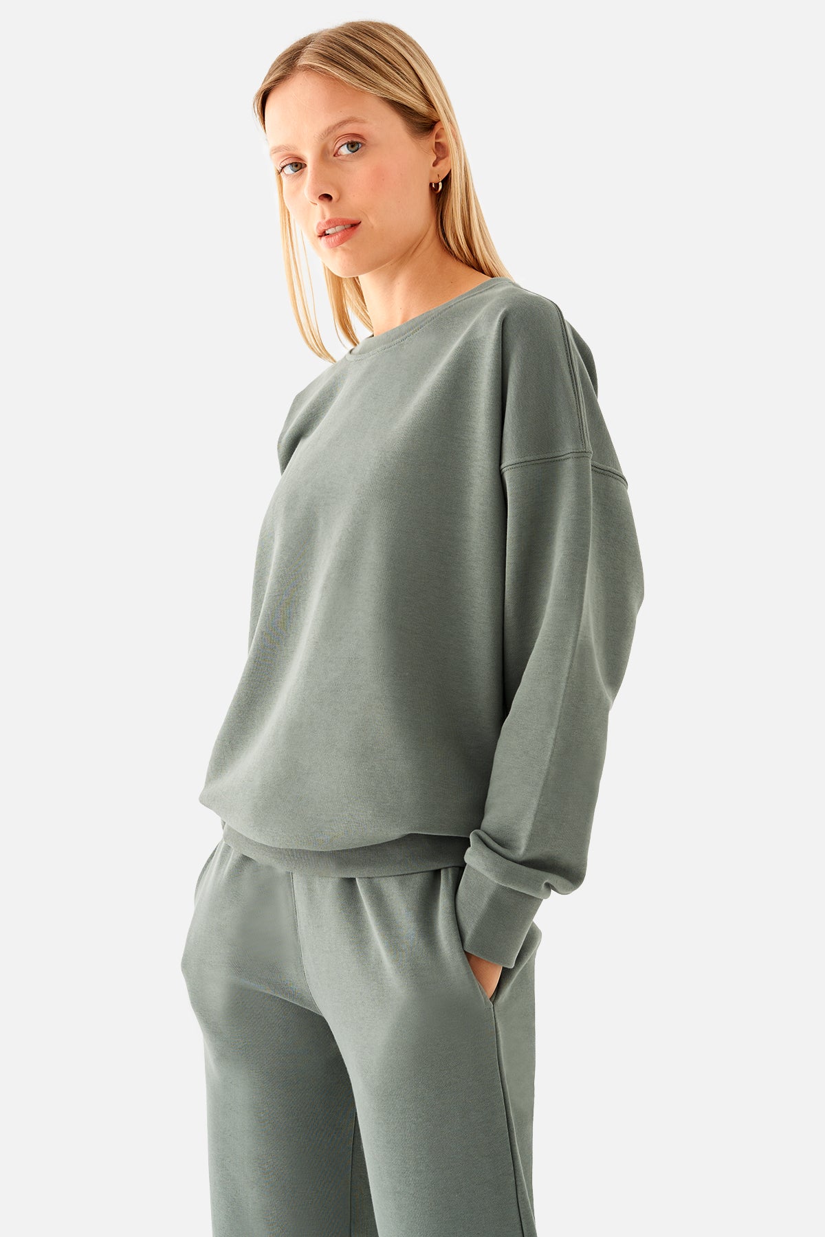 Nina Pamuklu Basic Haki Sweatshirt - 3