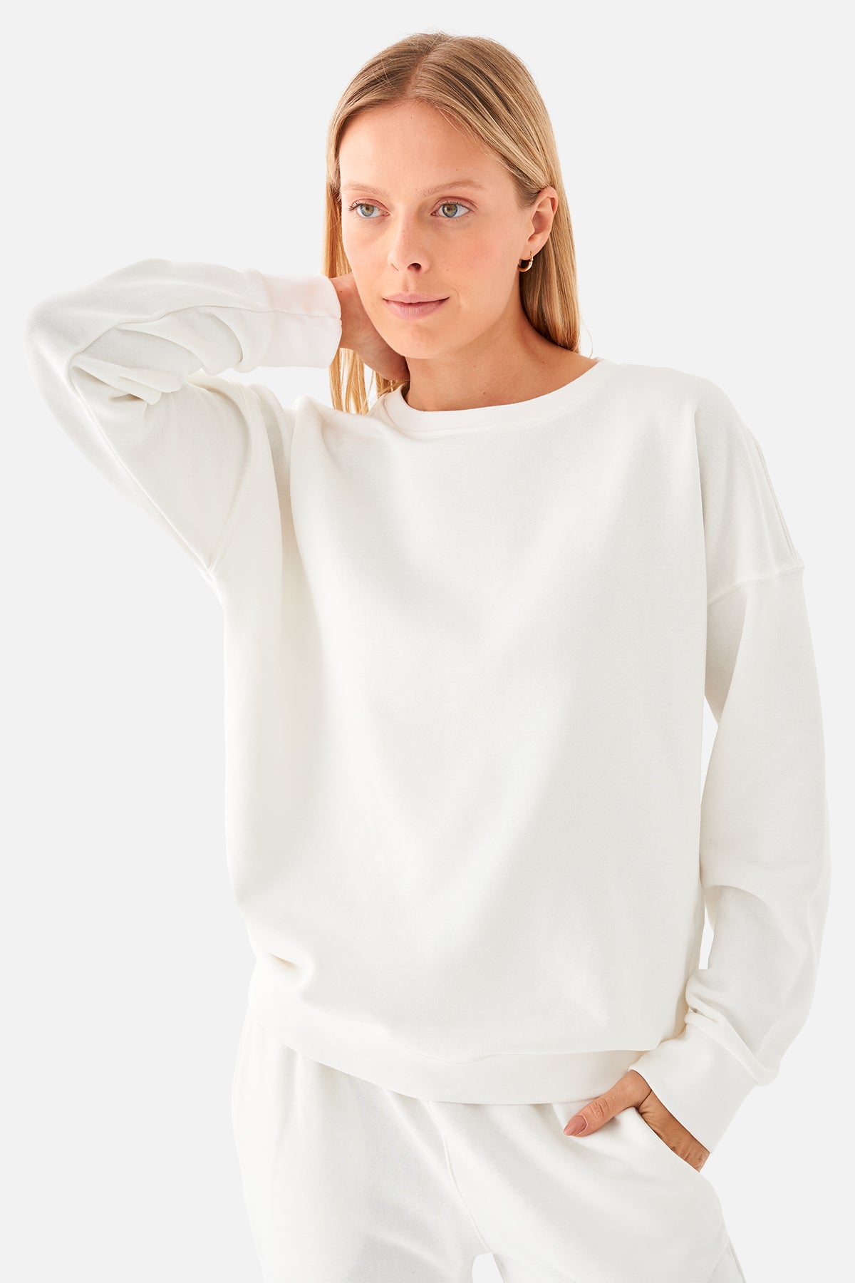 Nina Pamuklu Basic Krem Sweatshirt - 3