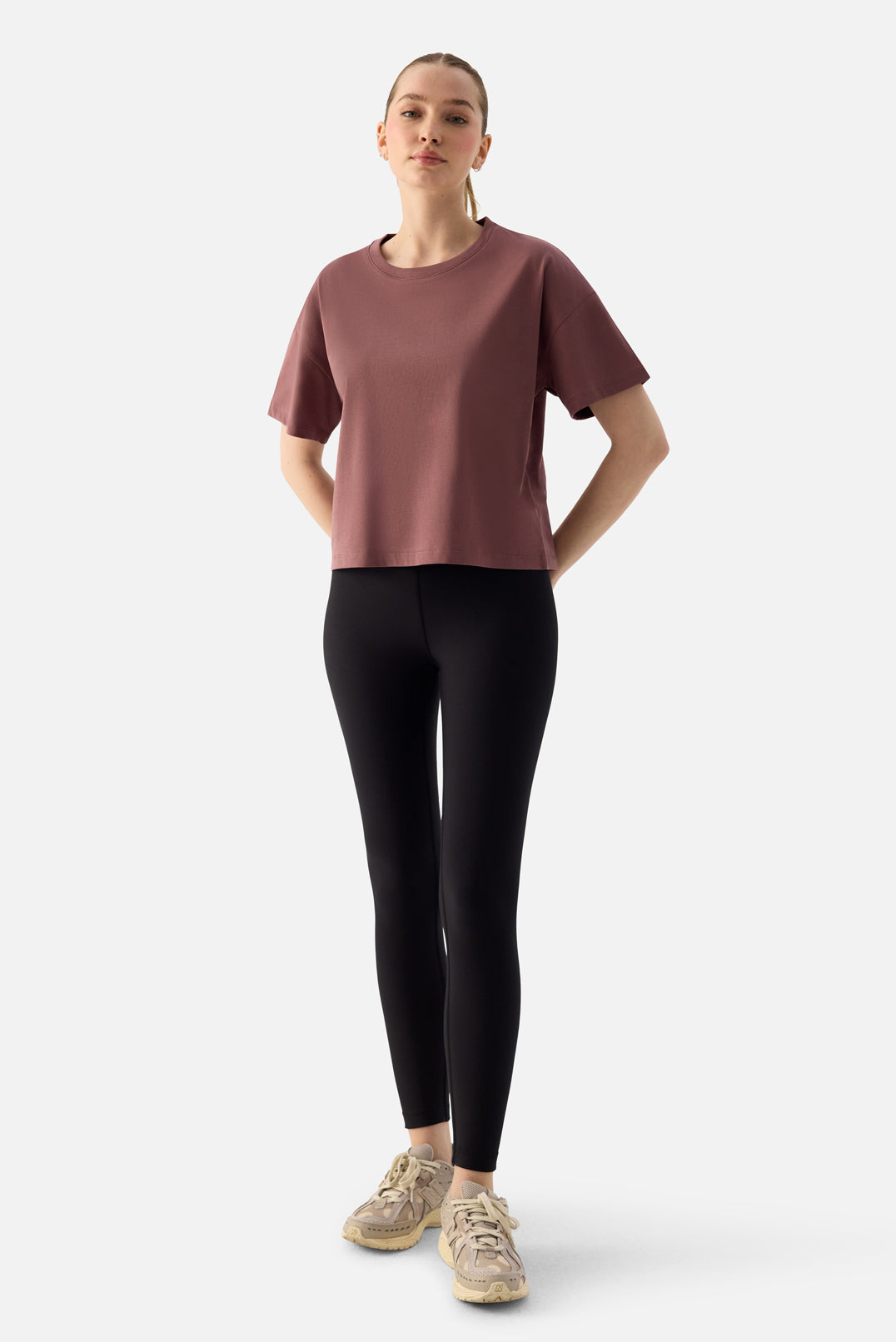 Noya Kısa Oversize Koyu Gül Tişört - 3