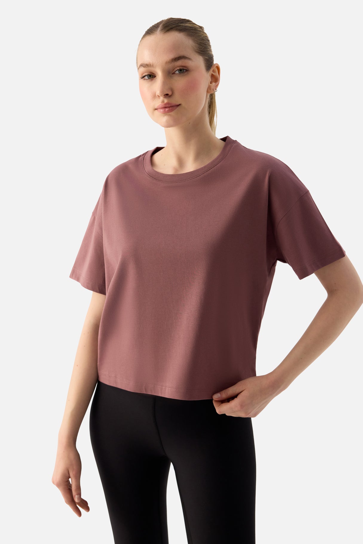 Noya Kısa Oversize Koyu Gül Tişört - 4