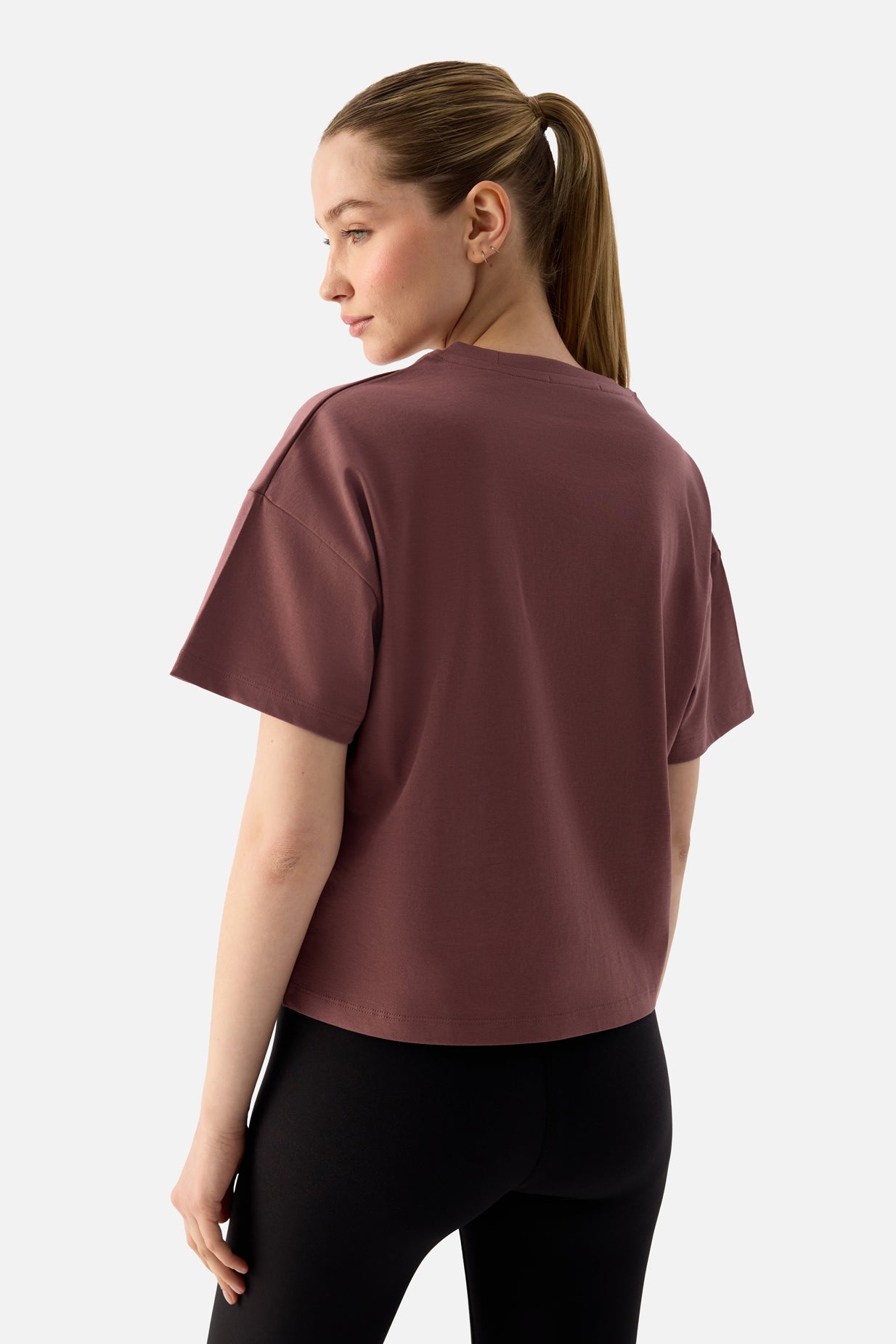 Noya Kısa Oversize Koyu Gül Tişört - 5
