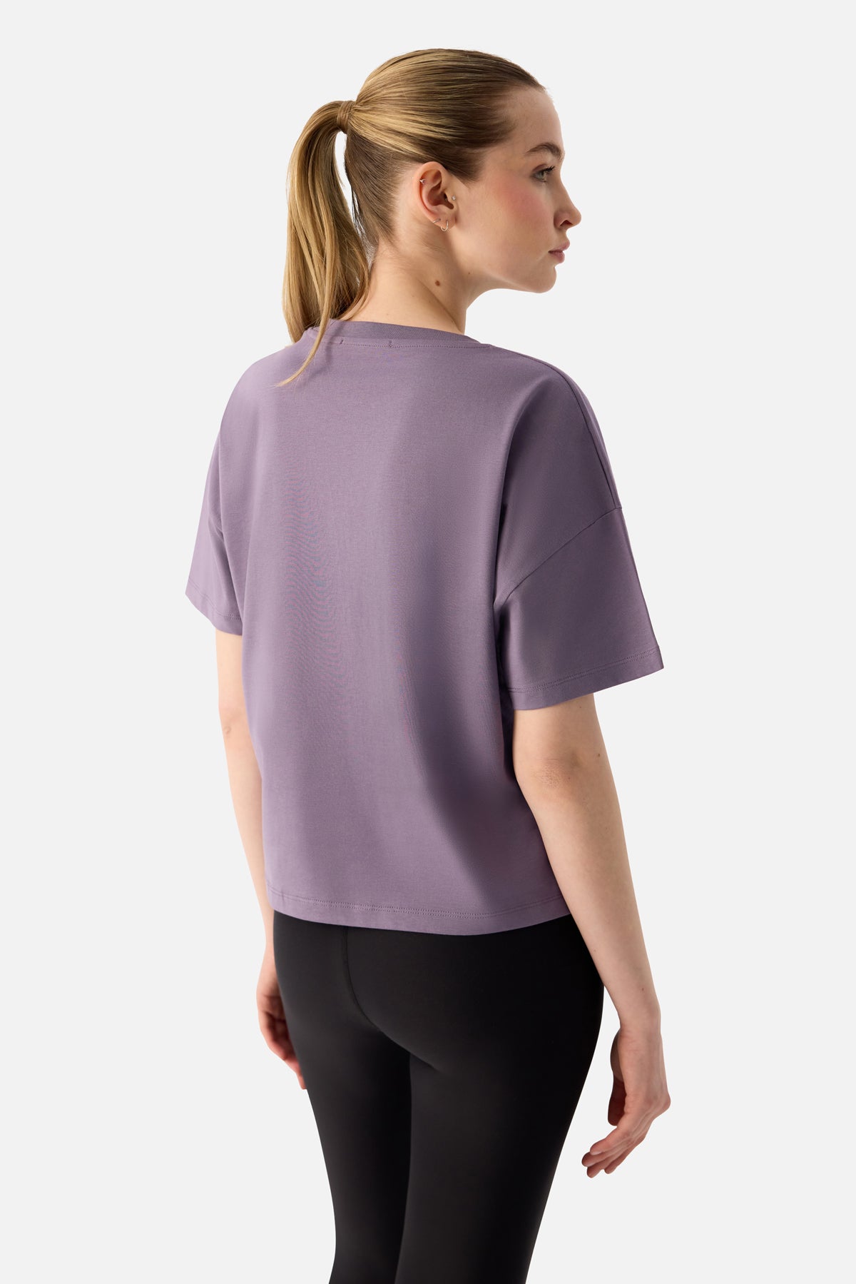 Noya Kısa Oversize Koyu Lila Tişört - 3