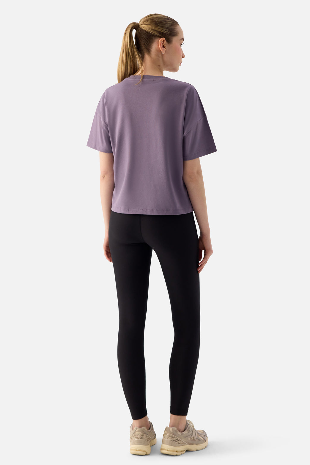 Noya Kısa Oversize Koyu Lila Tişört - 4