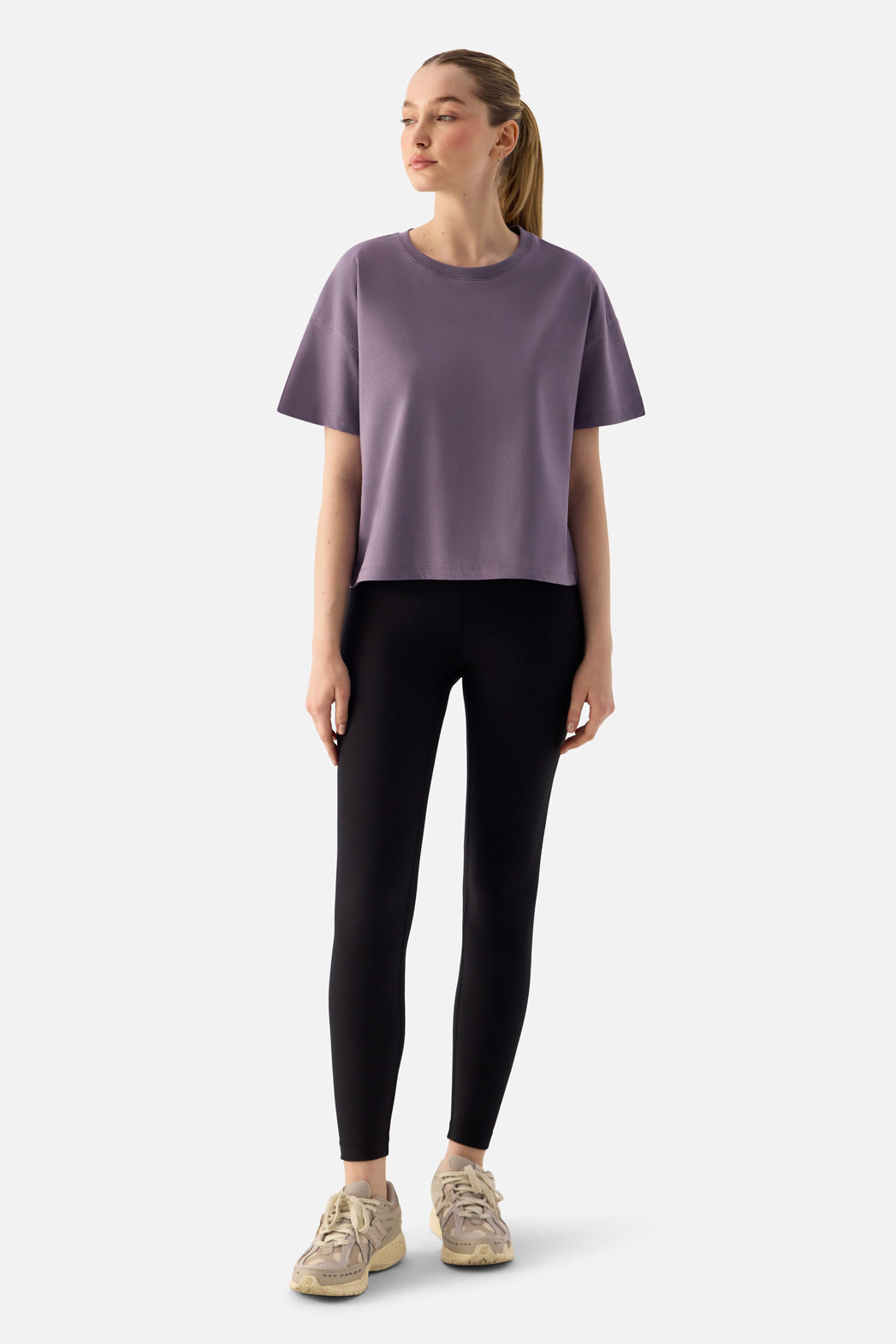 Noya Kısa Oversize Koyu Lila Tişört - 5