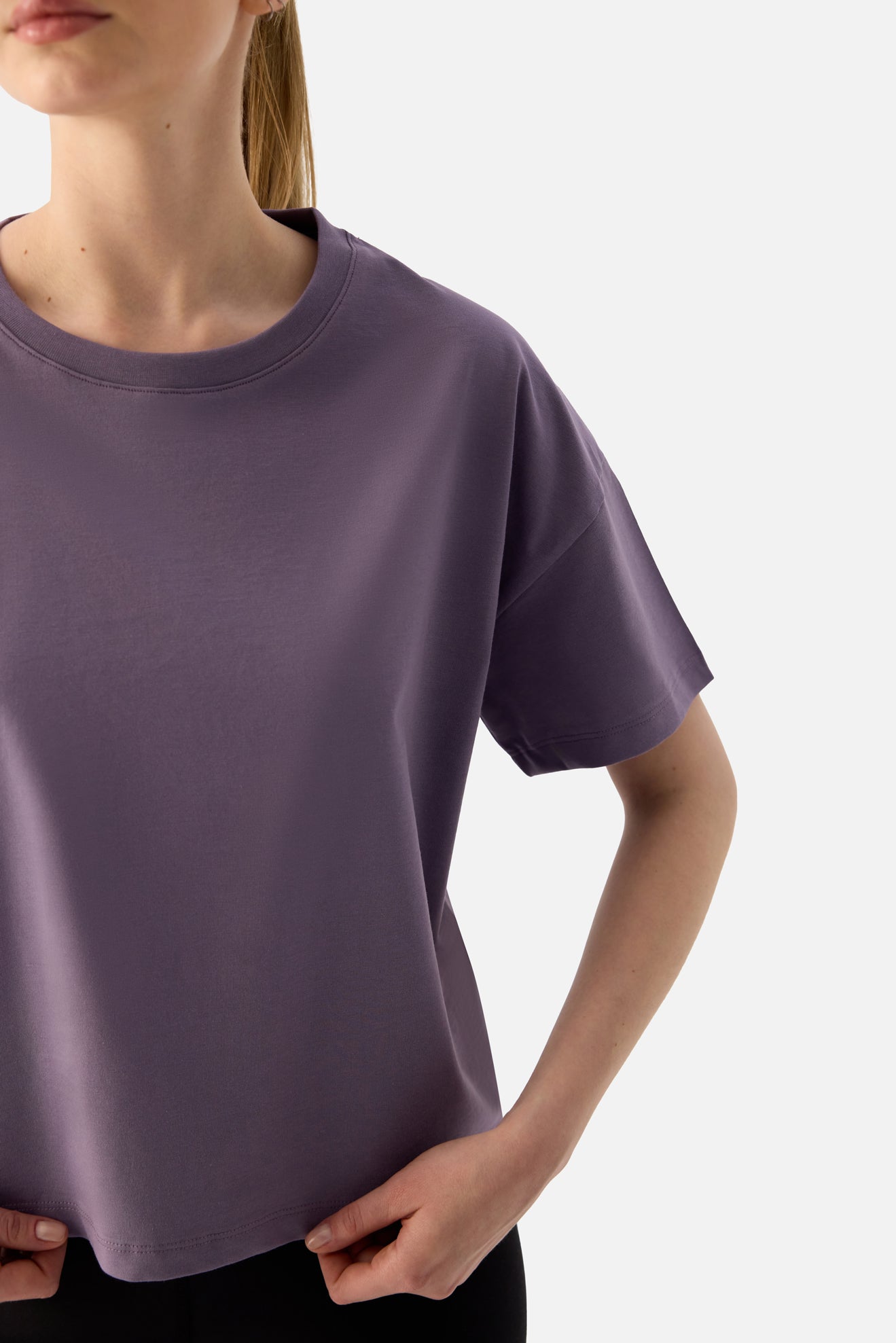 Noya Kısa Oversize Koyu Lila Tişört - 6