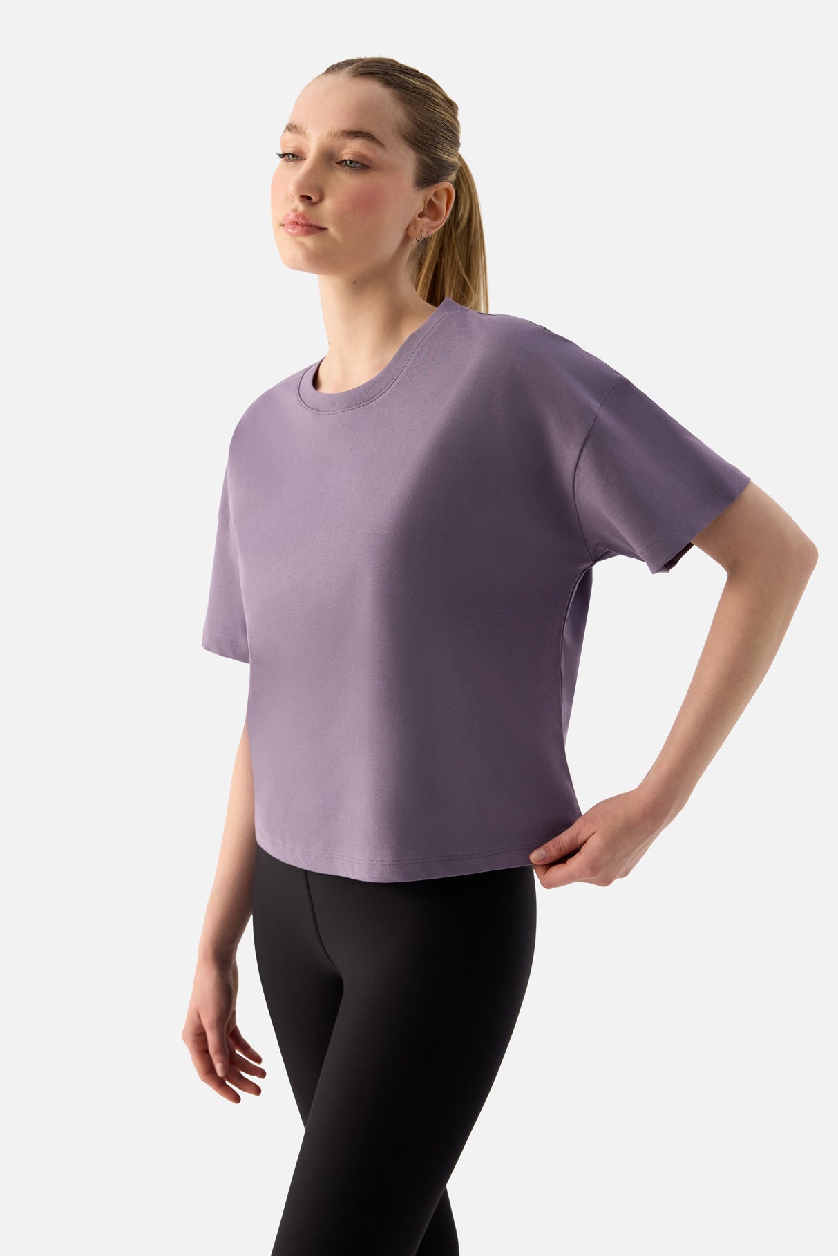 Noya Kısa Oversize Koyu Lila Tişört - 7