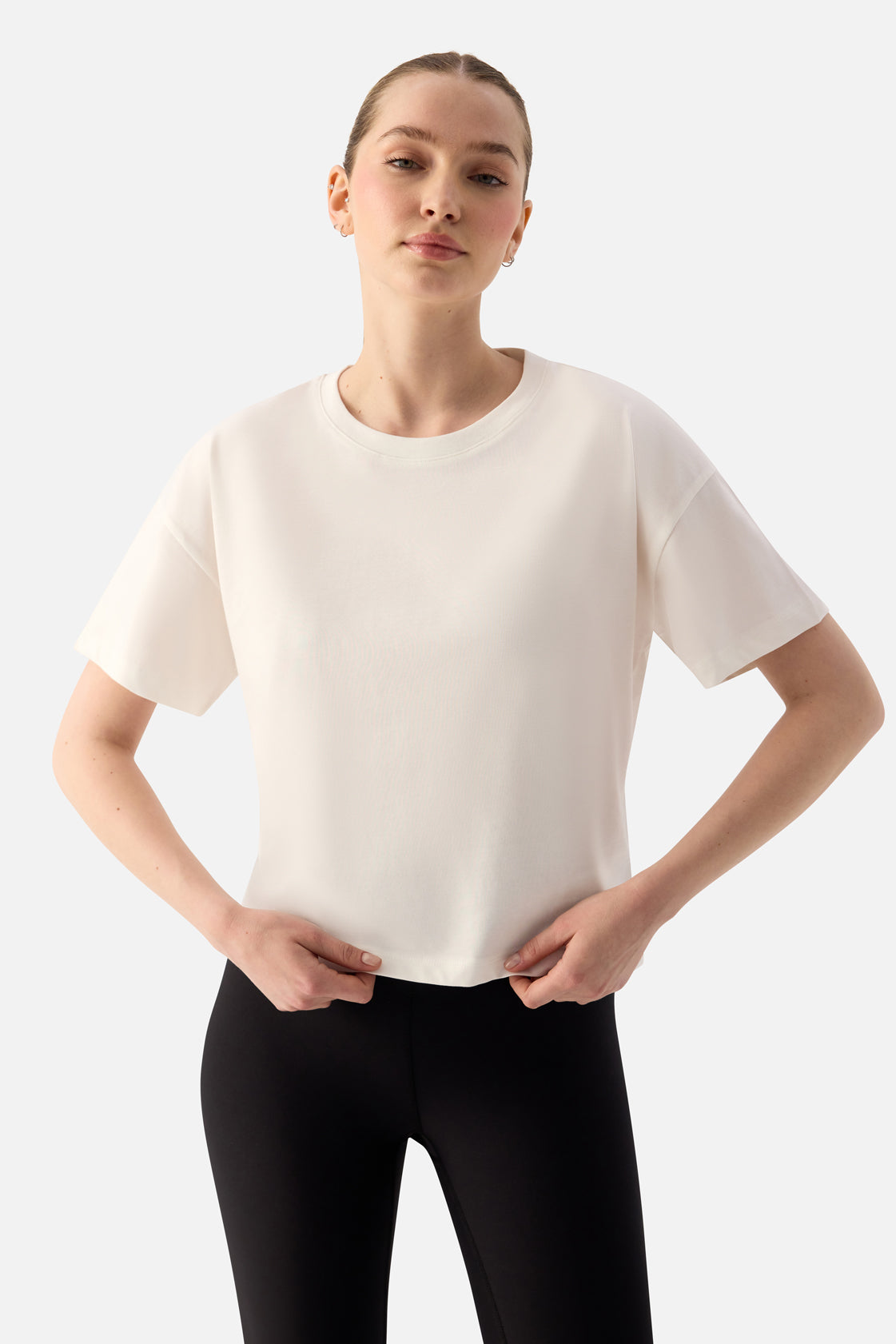 Noya Kısa Oversize Krem Tişört - 5