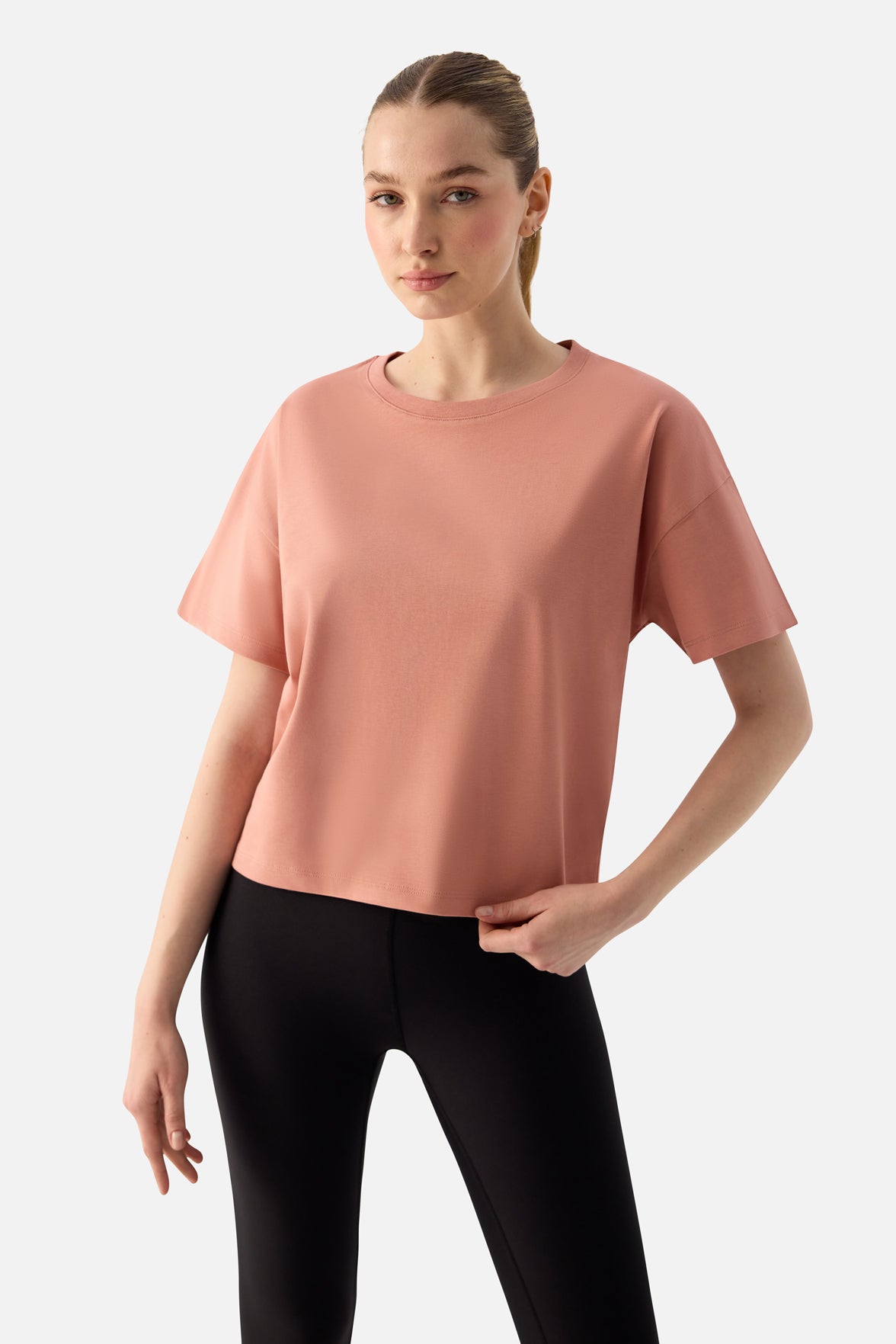 Noya Kısa Oversize Pudra Tişört - 4